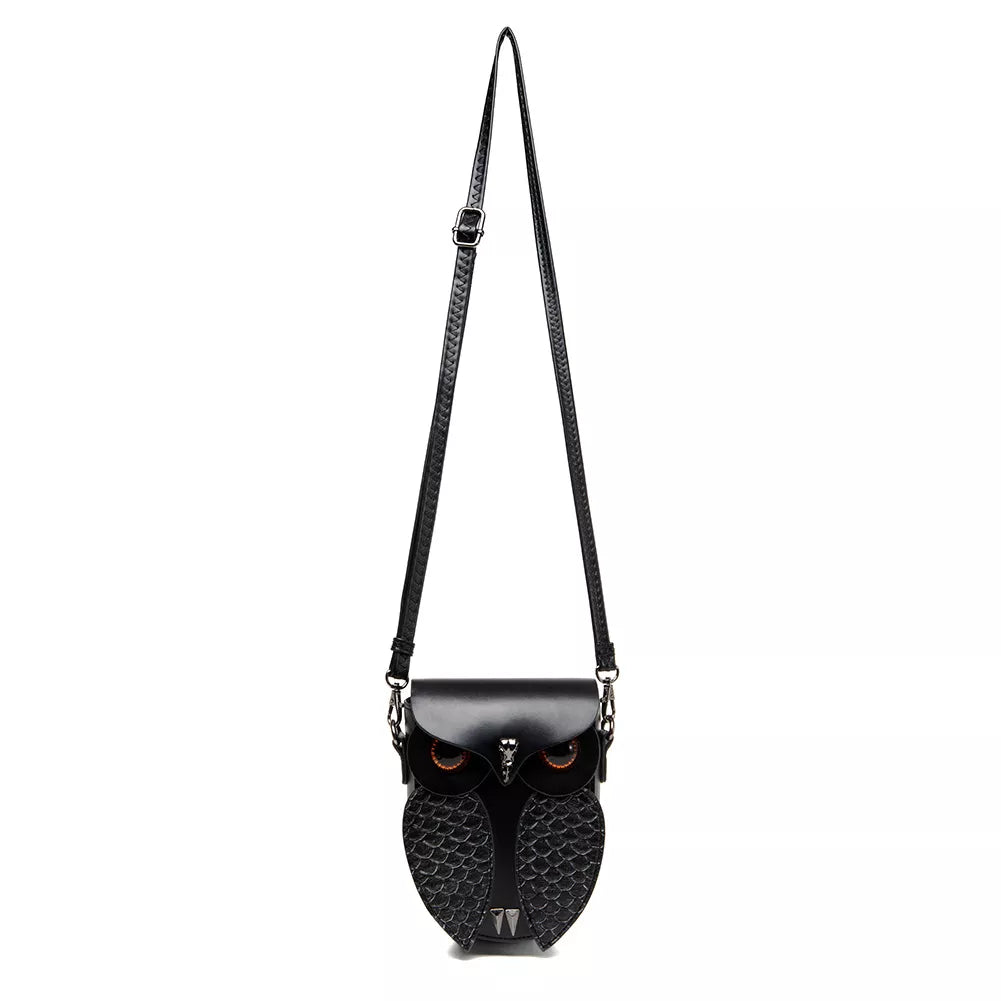 Owl Design Leather Crossbody Bag