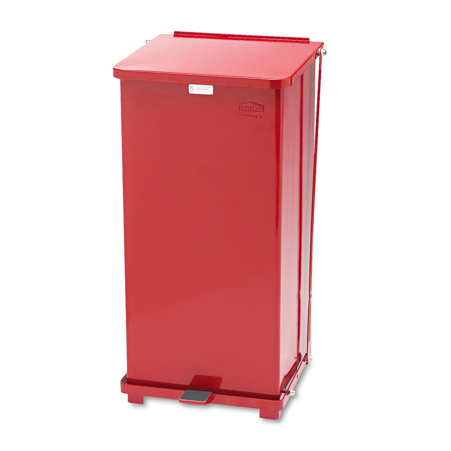 Rubbermaid Defenders Biohazard Step Can, Square, Steel, 13 gal, Red