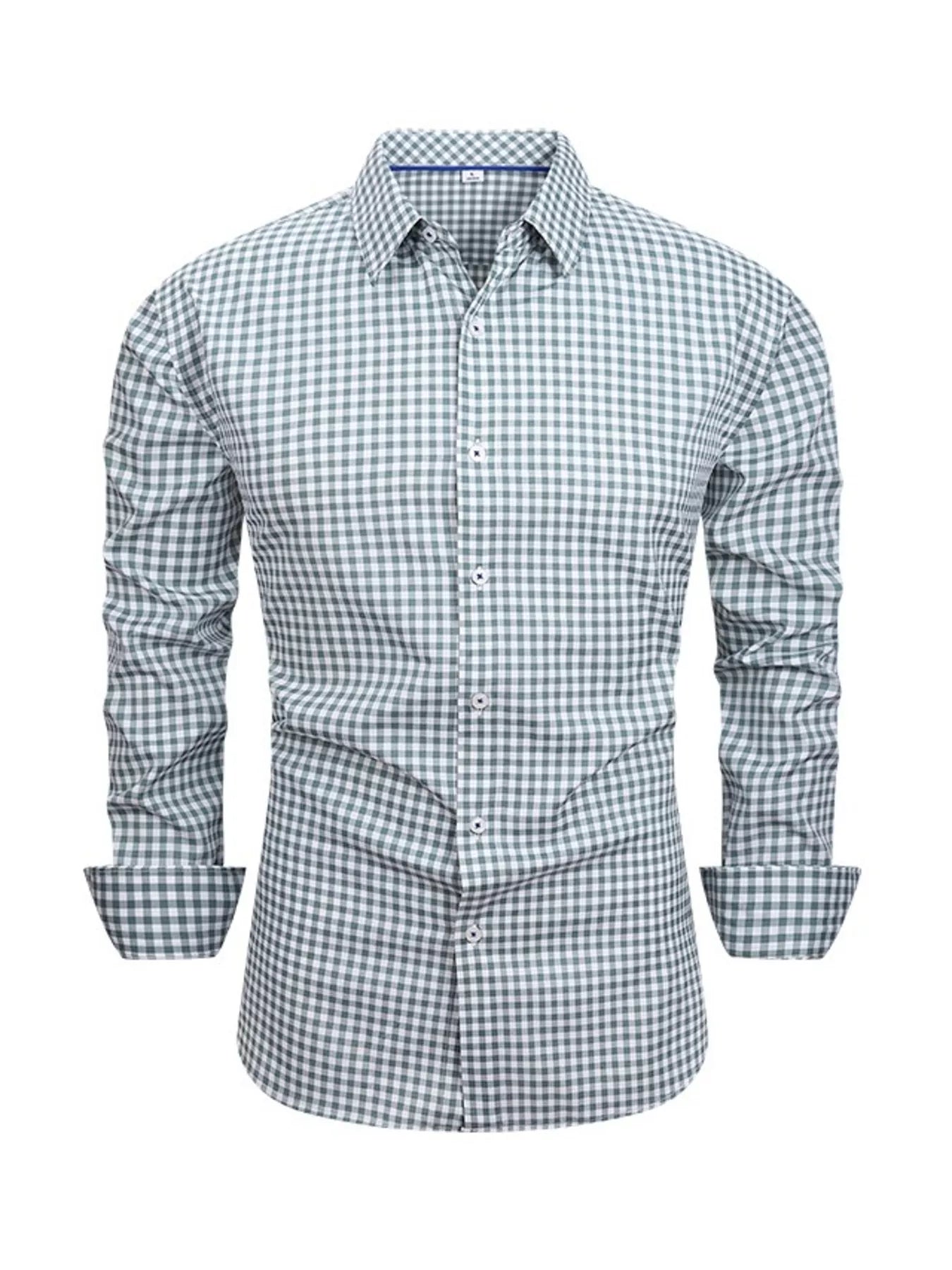 Men's Full Size Classic Fit Long Sleeve Gingham Shirt Plus Size