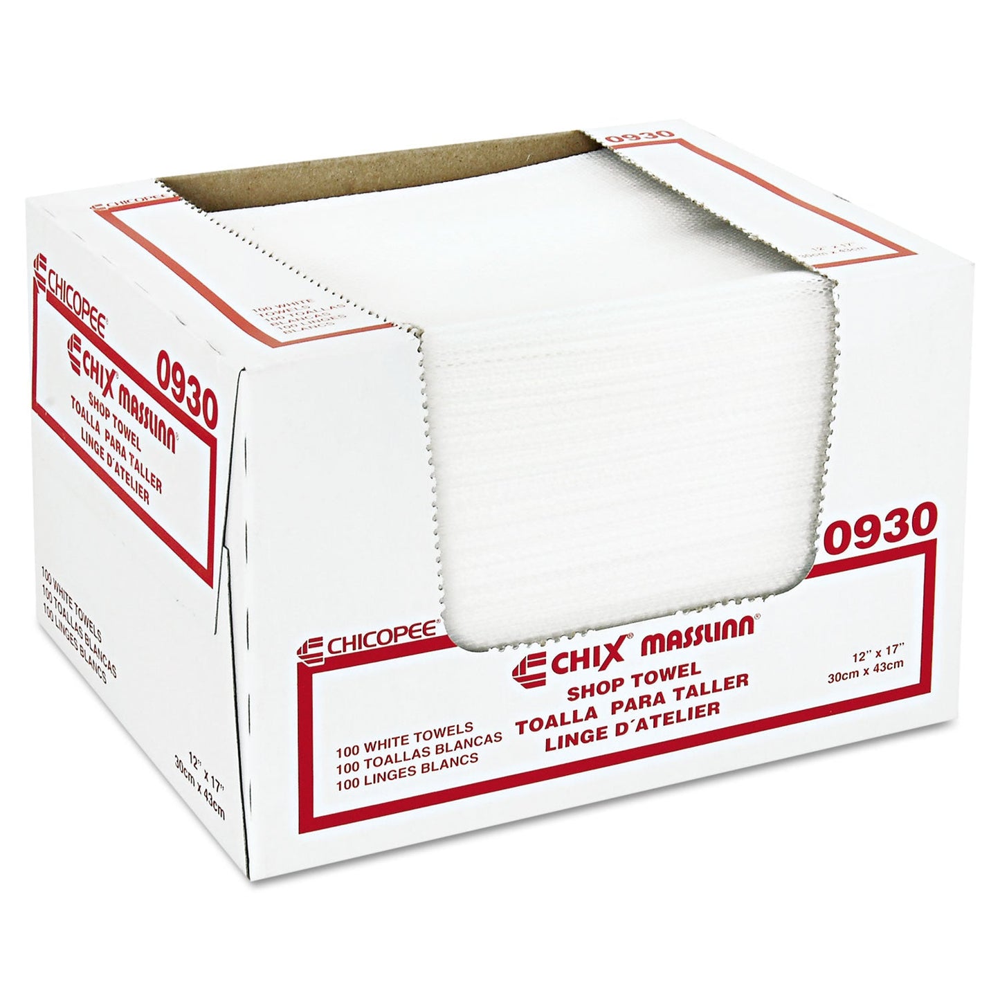 Chix Masslinn Shop Towels, 12 x 17, White, 100/Pack, 12 Packs/Carton
