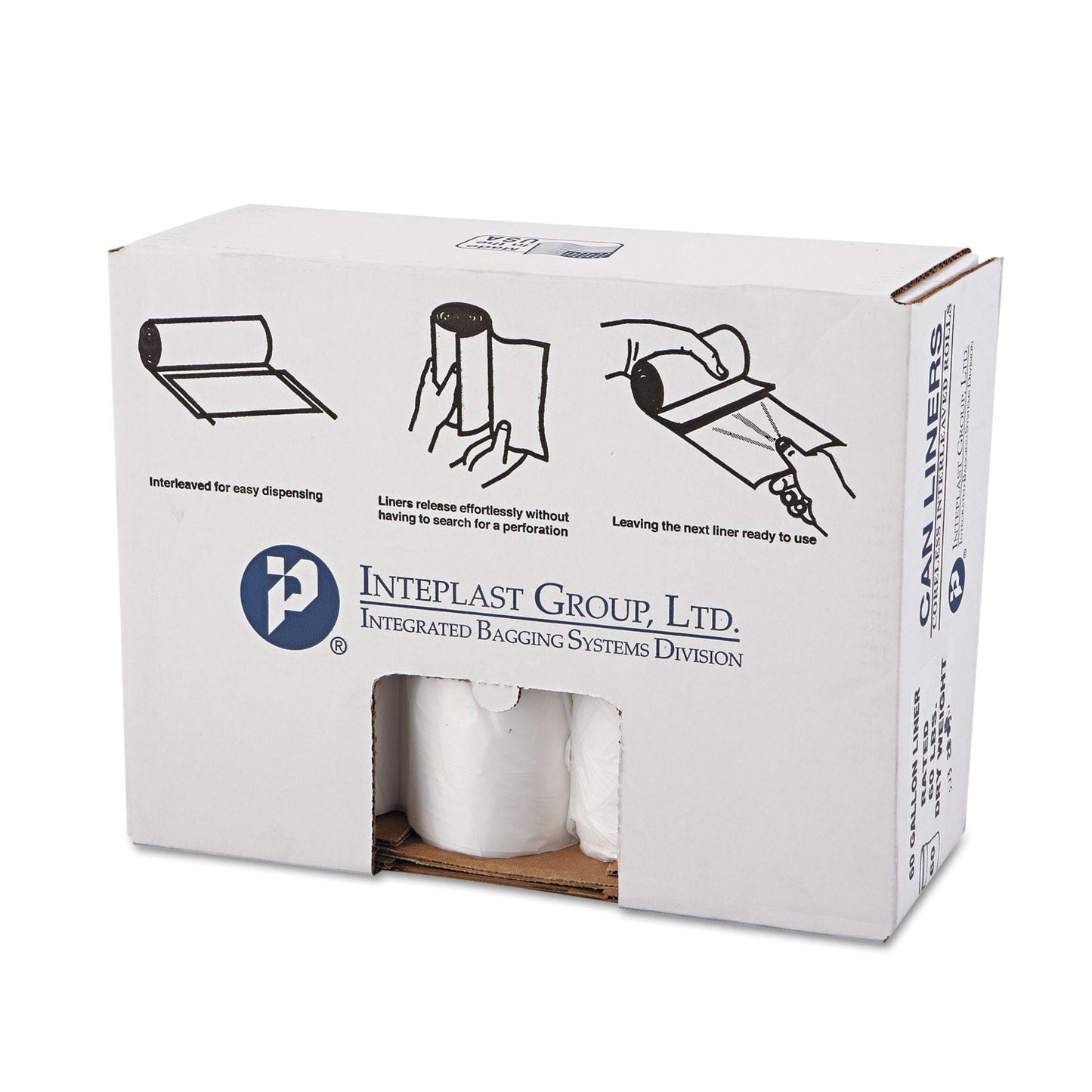 Inteplast Group High-Density Commercial Can Liners Value Pack, 60 gal, 14 microns, 38" x 58", Clear, 200/Carton