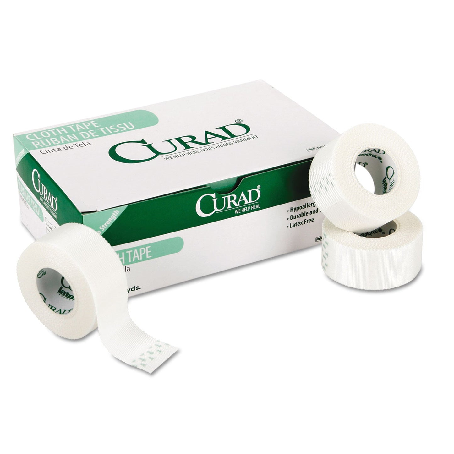 Curad First Aid Cloth Silk Tape, Heavy-Duty, Acrylic/Silk, 2" x 10 yds, White, 6/Pack