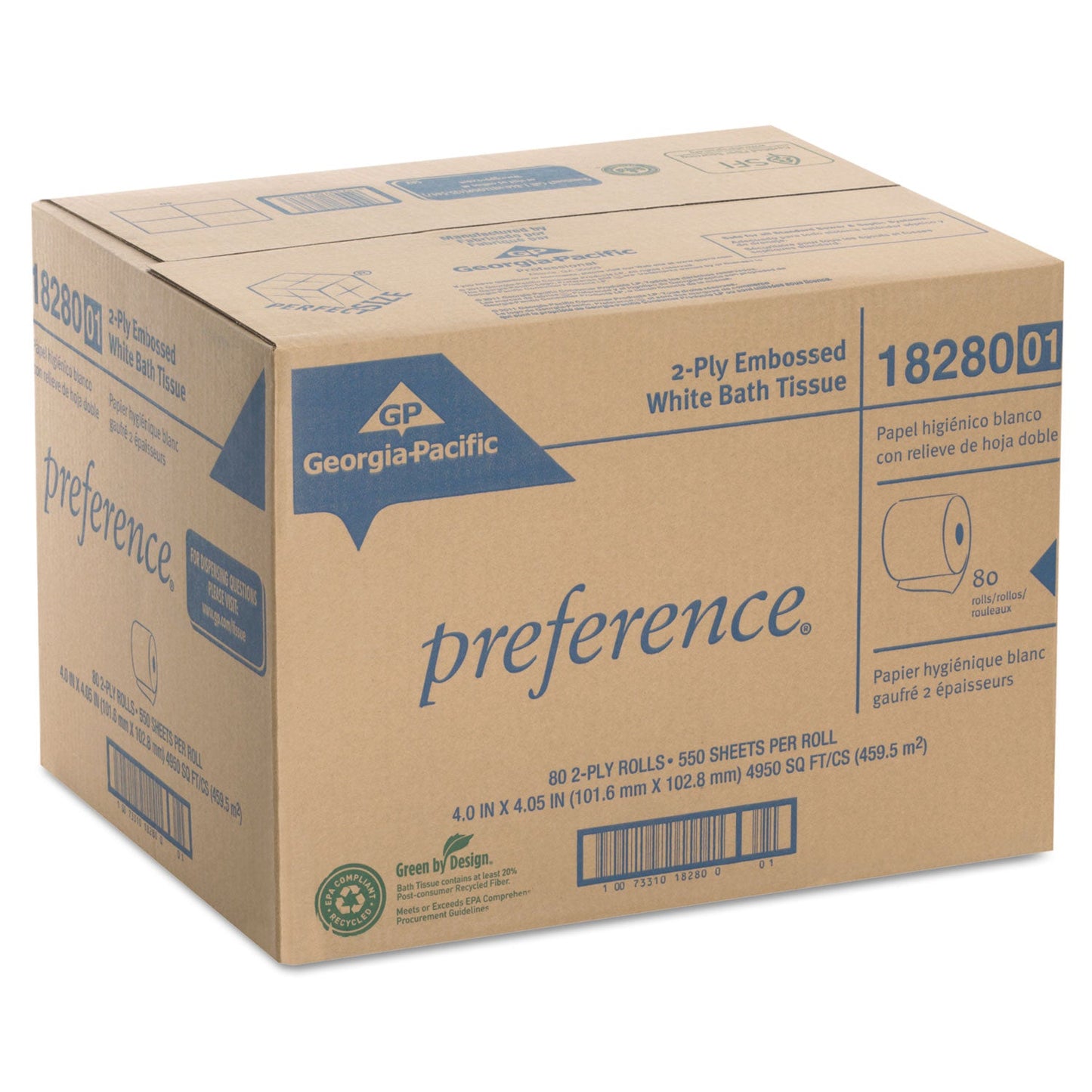 Georgia Pacific Pacific Blue Select Bathroom Tissue, Septic Safe, 2-Ply, White, 550 Sheets/Roll, 80 Rolls/Carton