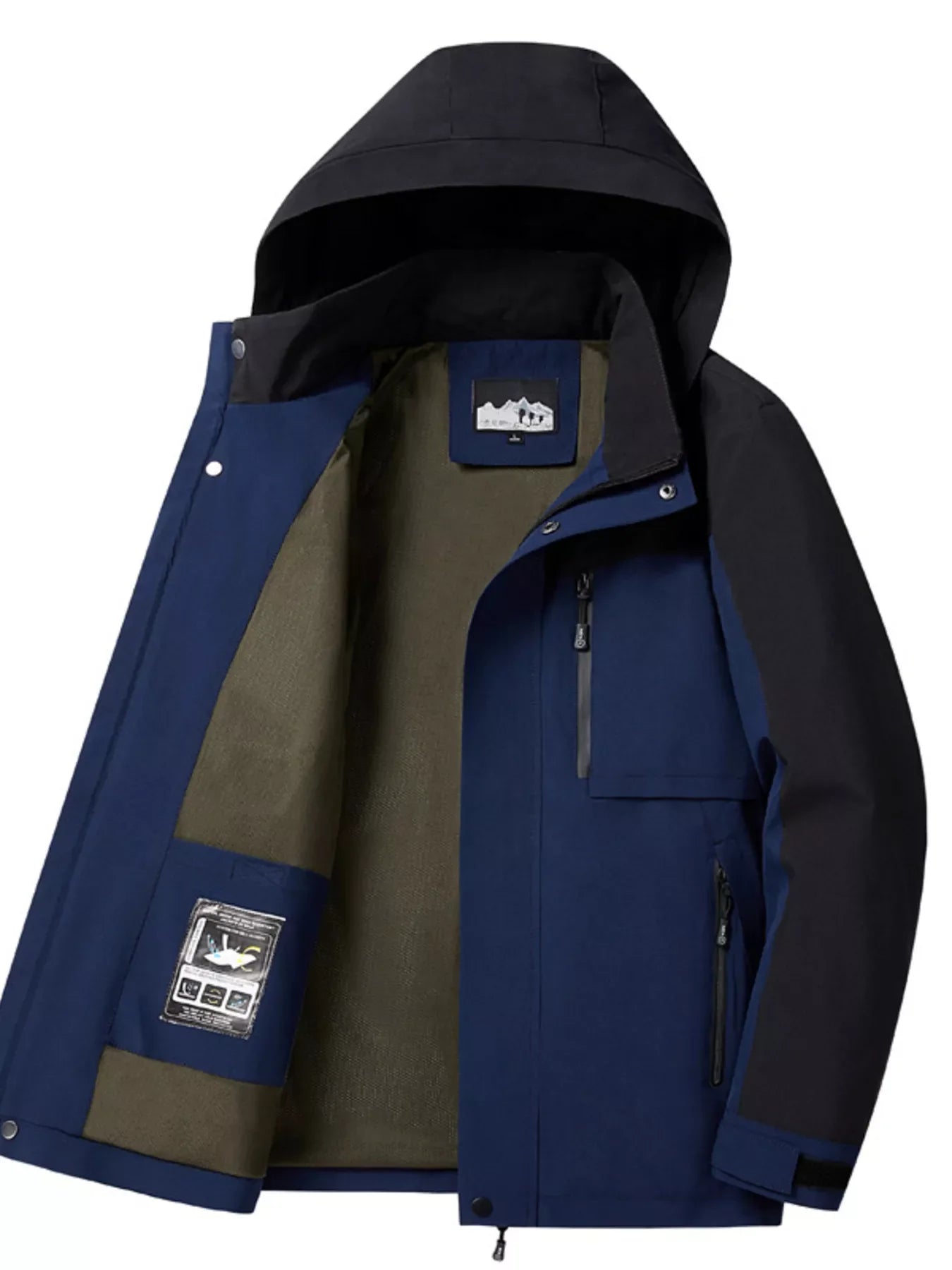 Men's Plus Size Two-Tone Waterproof Hooded Outdoor Jacket
