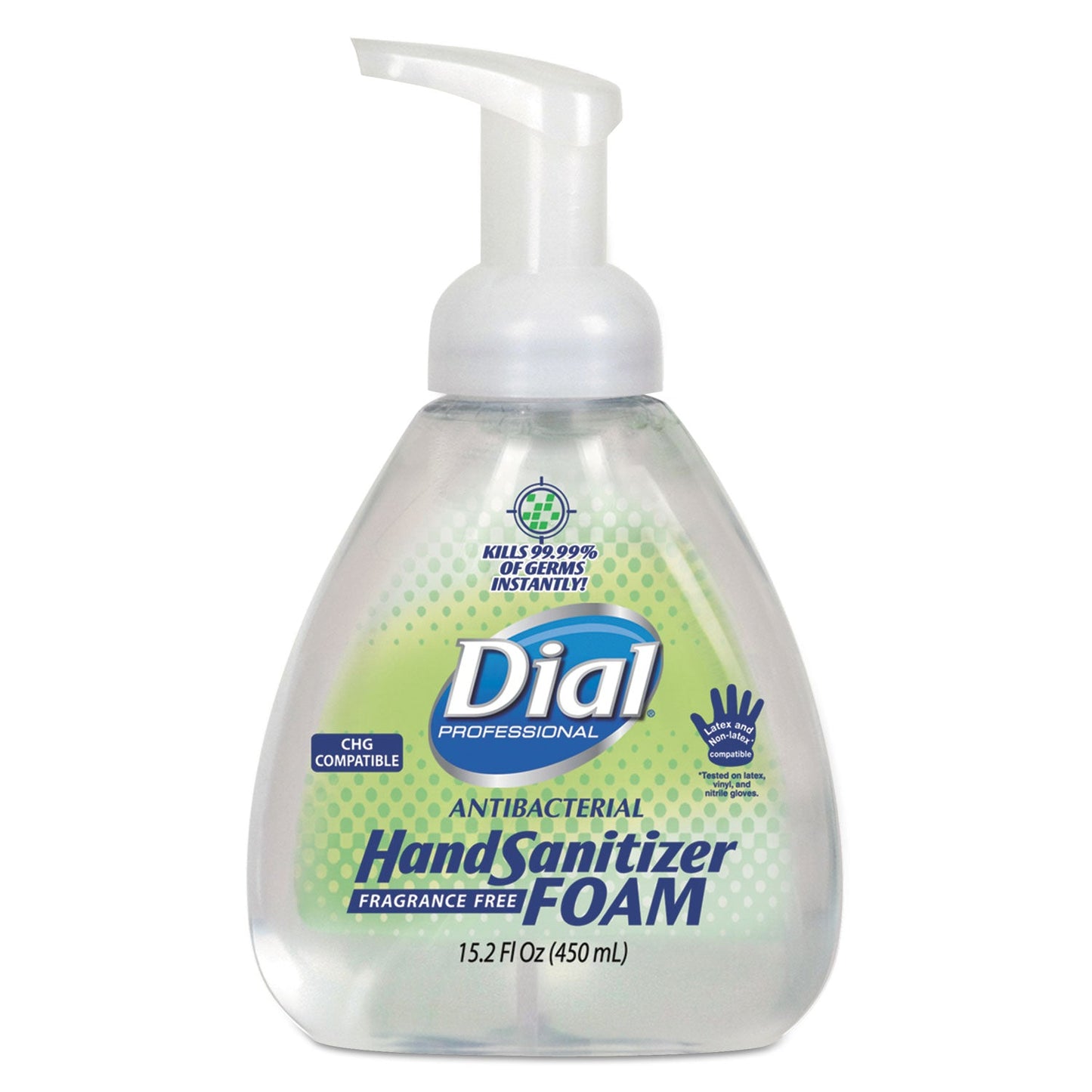 Dial Antibacterial Foam Hand Sanitizer, 15.2 oz Pump Bottle, Fragrance-Free, 4/Carton
