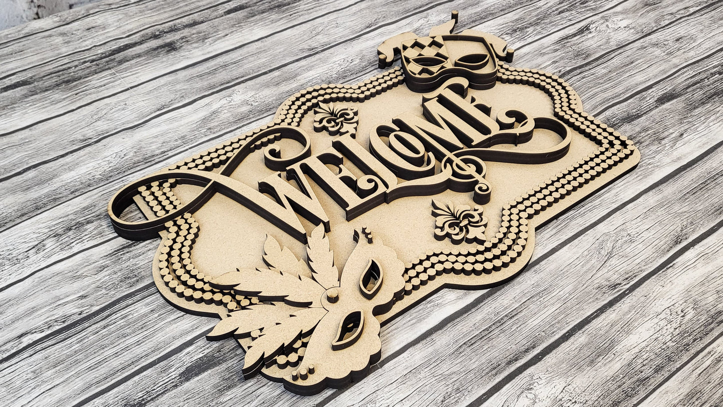 Welcome Mardi Gras Door Hanger DIY Unfinished Kit
