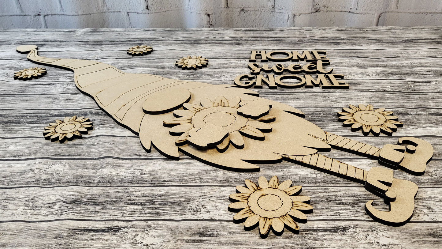 Home Sweet Gnome Sunflower Vertical Porch Leaner DIY Unfinished Kit