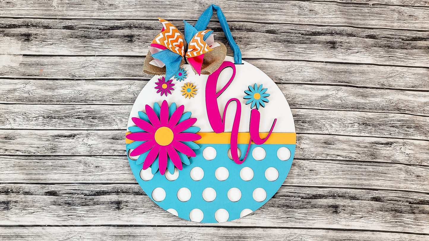3D hi Daisy Polka Dot Door Hanger DIY Unfinished Kit