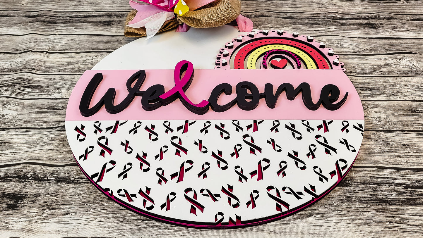 Breast Cancer Awareness Ribbons and Rainbow Door Hanger DIY Unfinished Kit