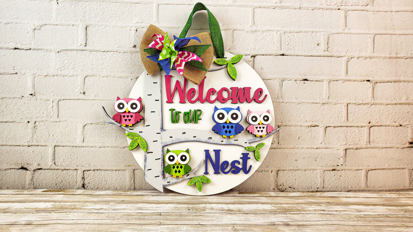 WELCOME to our NEST Owls Door Hanger