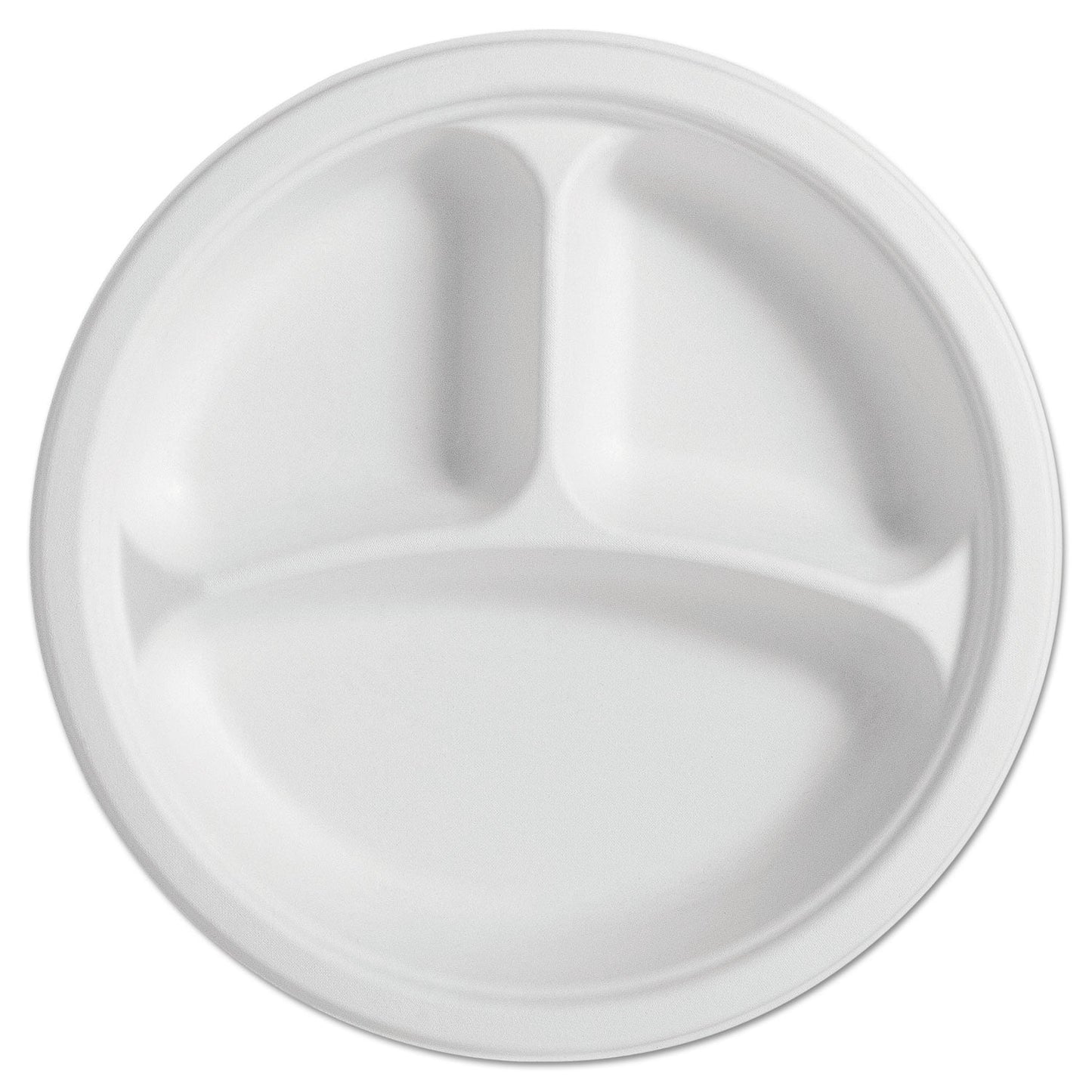 Chinet PaperPro Naturals Fiber Round Plates, 3-Compartment, 10.25" dia, Natural, 125/Pack, 4 Packs/Carton