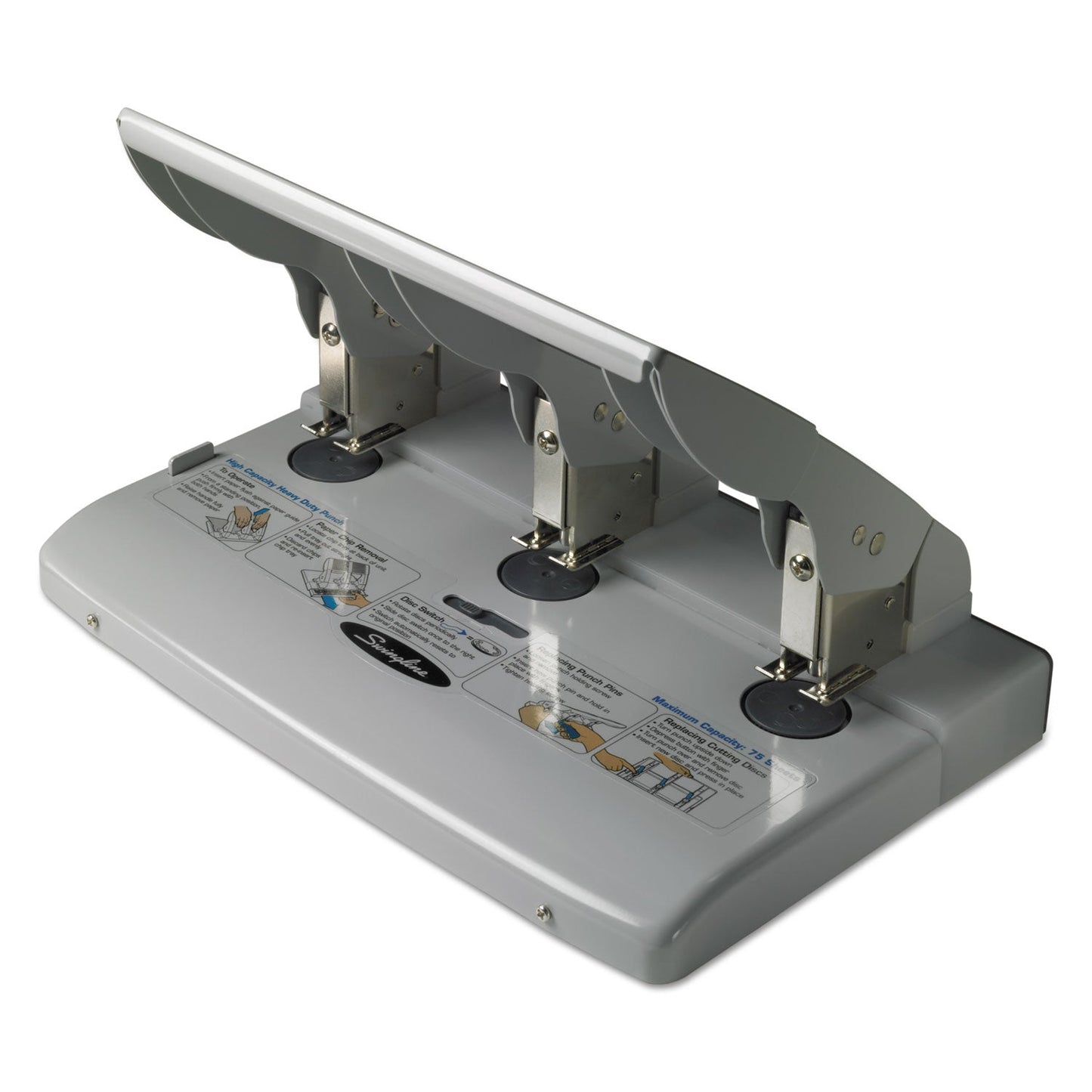 Swingline 75-Sheet Heavy-Duty High-Capacity Three-Hole Adjustable Punch, 9/32" Holes, Putty/Gray