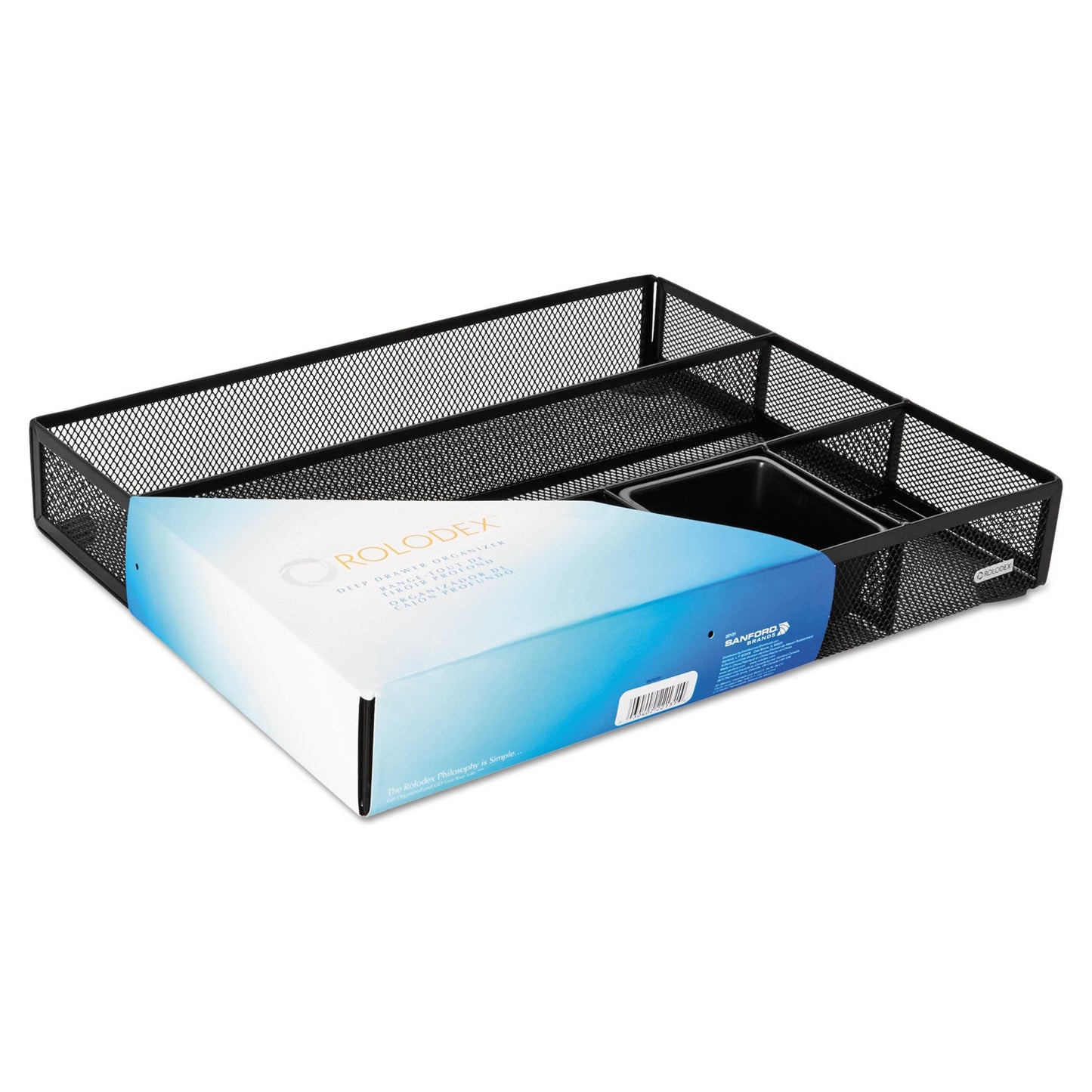 Rolodex Metal Mesh Deep Desk Drawer Organizer, Six Compartments, 15.25 x 11.88 x 2.5, Black