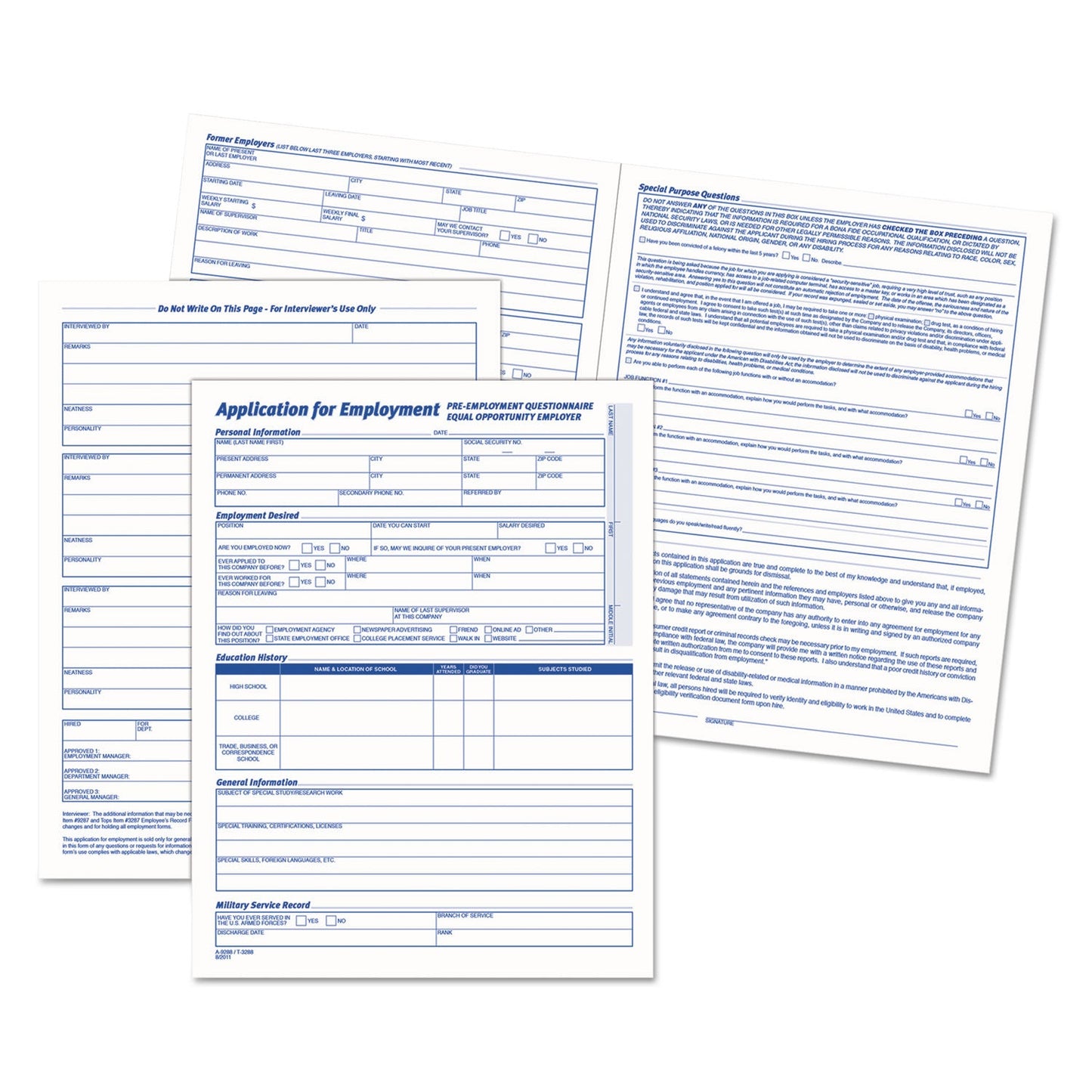 TOPS Comprehensive Employee Application Form, 8.5 x 11, 1/Page, 25 Forms