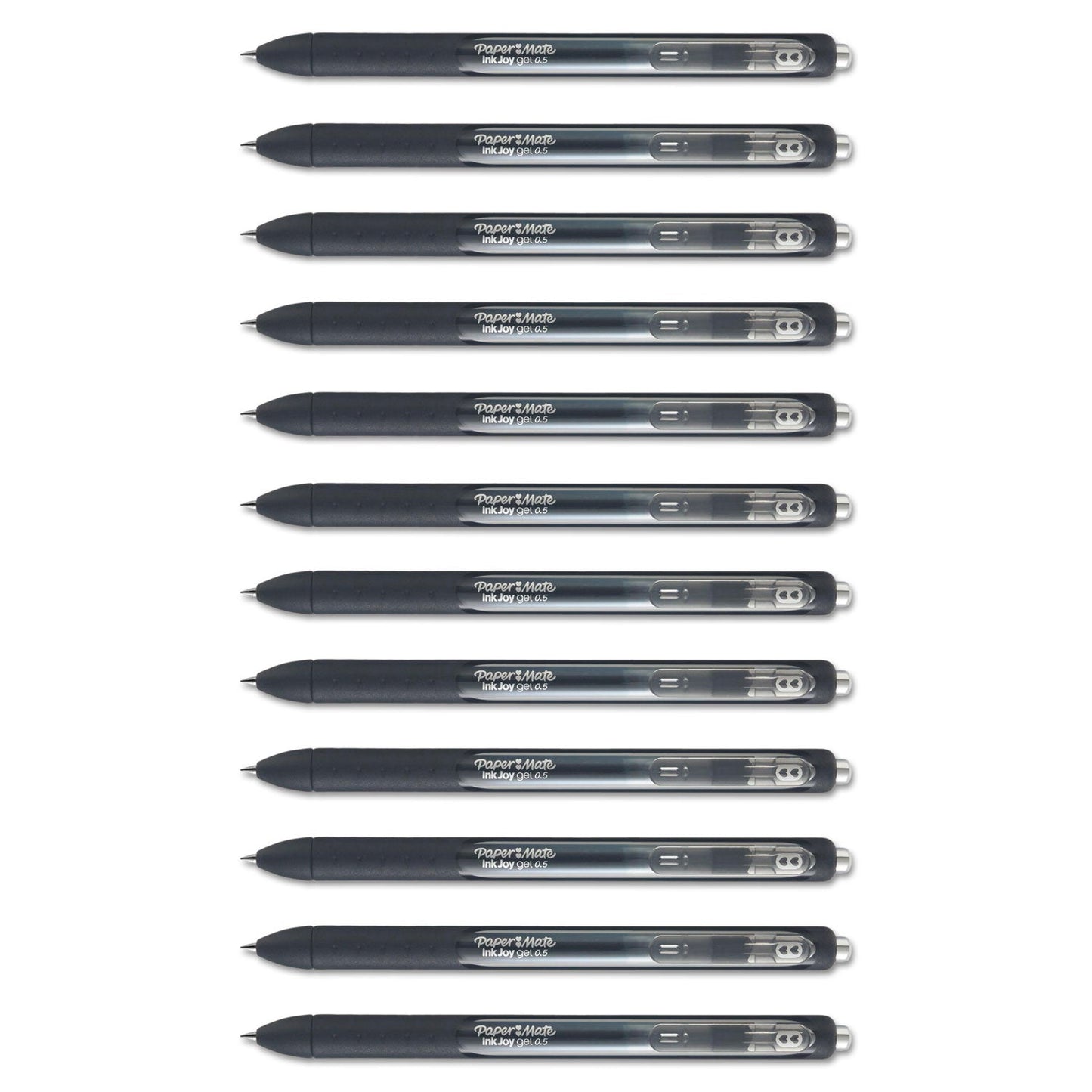 Paper Mate InkJoy Gel Pen, Retractable, Micro 0.5 mm, Black Ink, Black Barrel, Dozen
