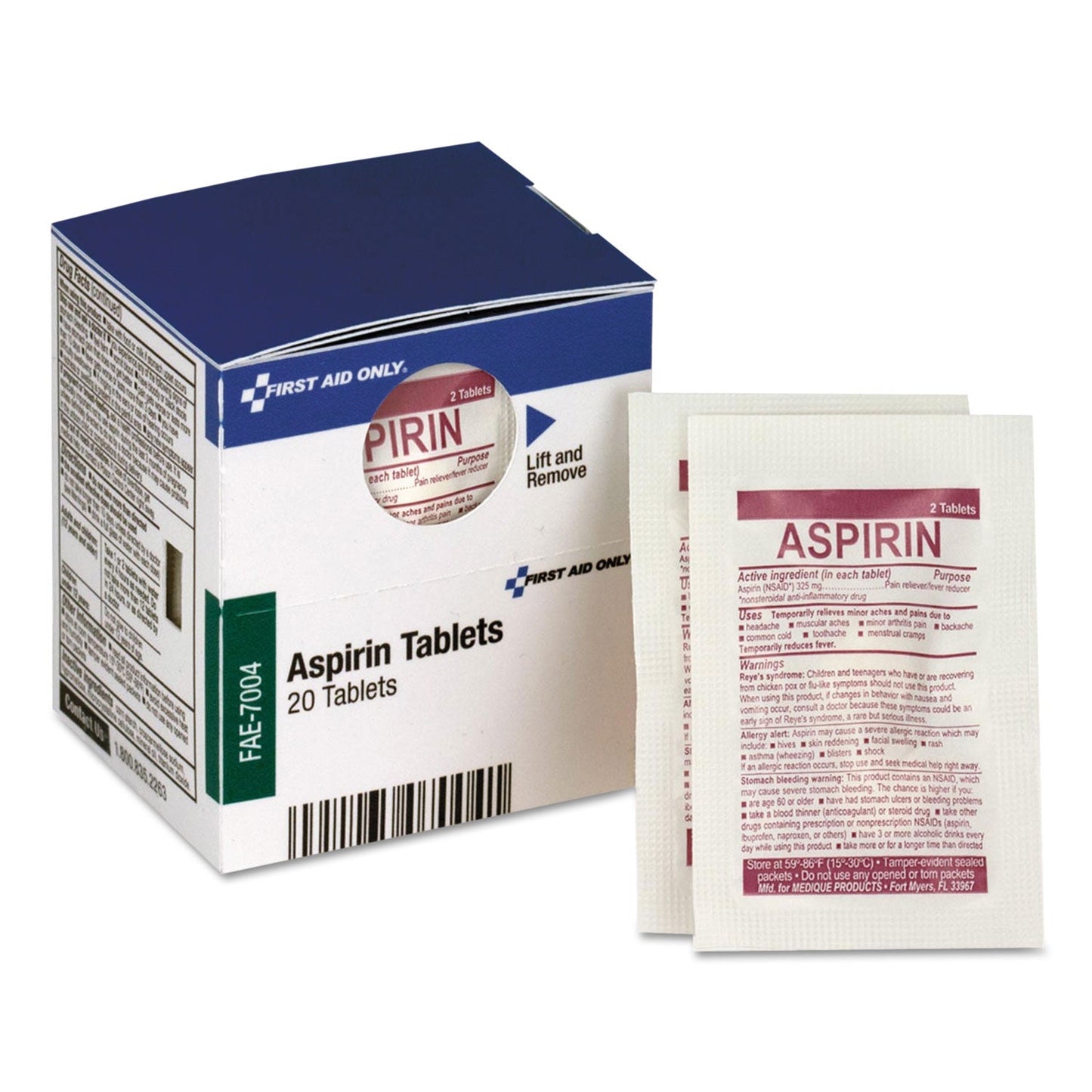 First Aid Only SmartCompliance Aspirin Refill, 2/Packet, 10 Packets/Box