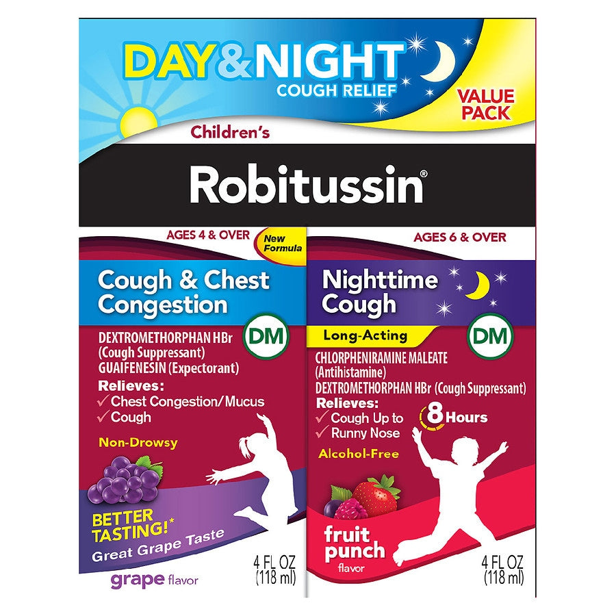 Robitussin Childrens Day & Night Cough Relief Liqudi 4+4 Oz Value Pack