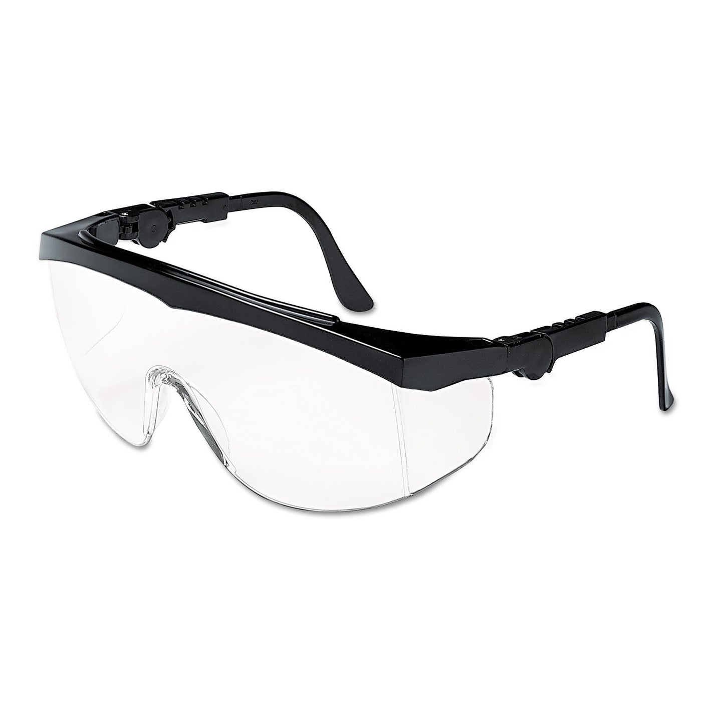 MCR Tomahawk Wraparound Safety Glasses, Black Nylon Frame, Clear Lens, 12/Box