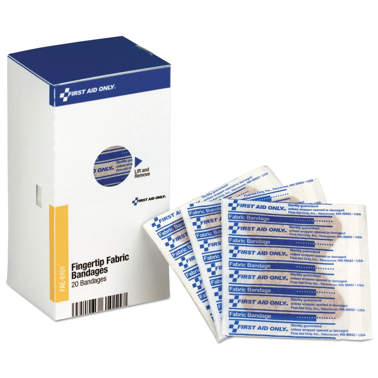 First Aid Only Refill for SmartCompliance General Business Cabinet, Fingertip Fabric Bandages, 20/Box