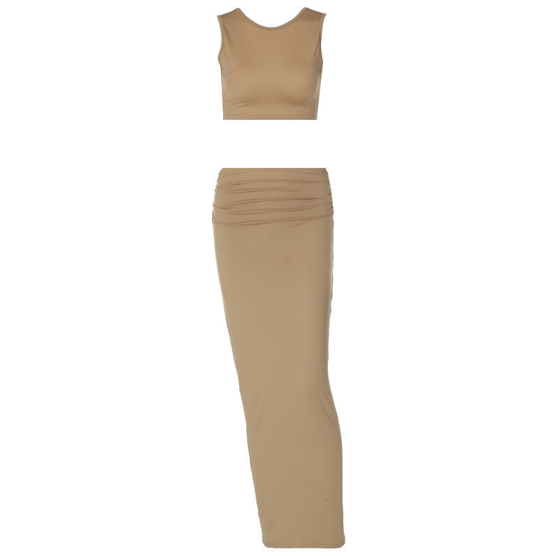 Women Tank Tops Long Skirts Party Dresses Two Piece Matching Sets Outfit 2025 Summer Clothes Slim Solid Color
