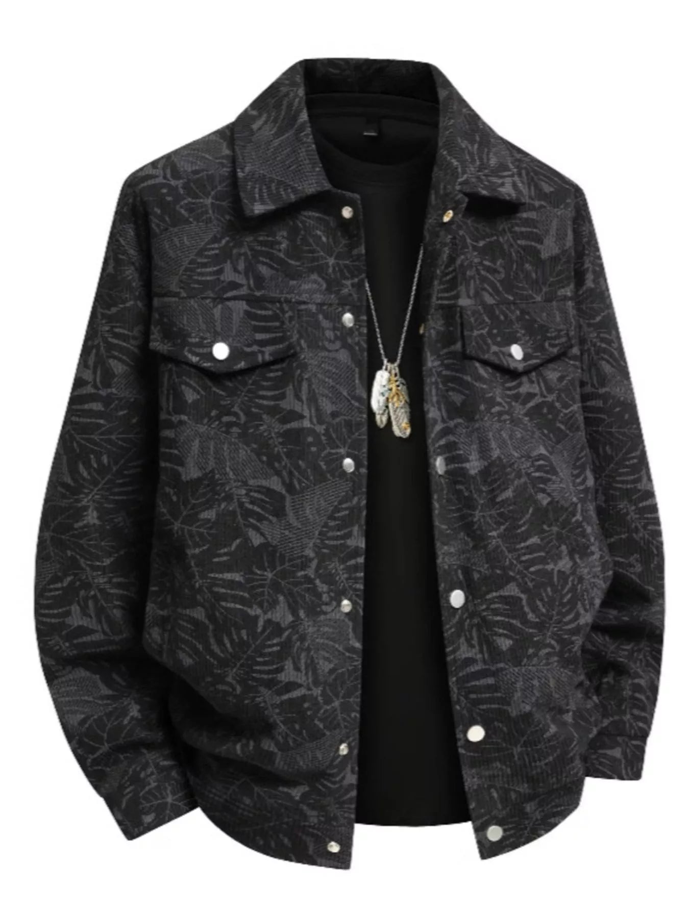 Men's Plus Size Printed Snap Down Casual Jacket