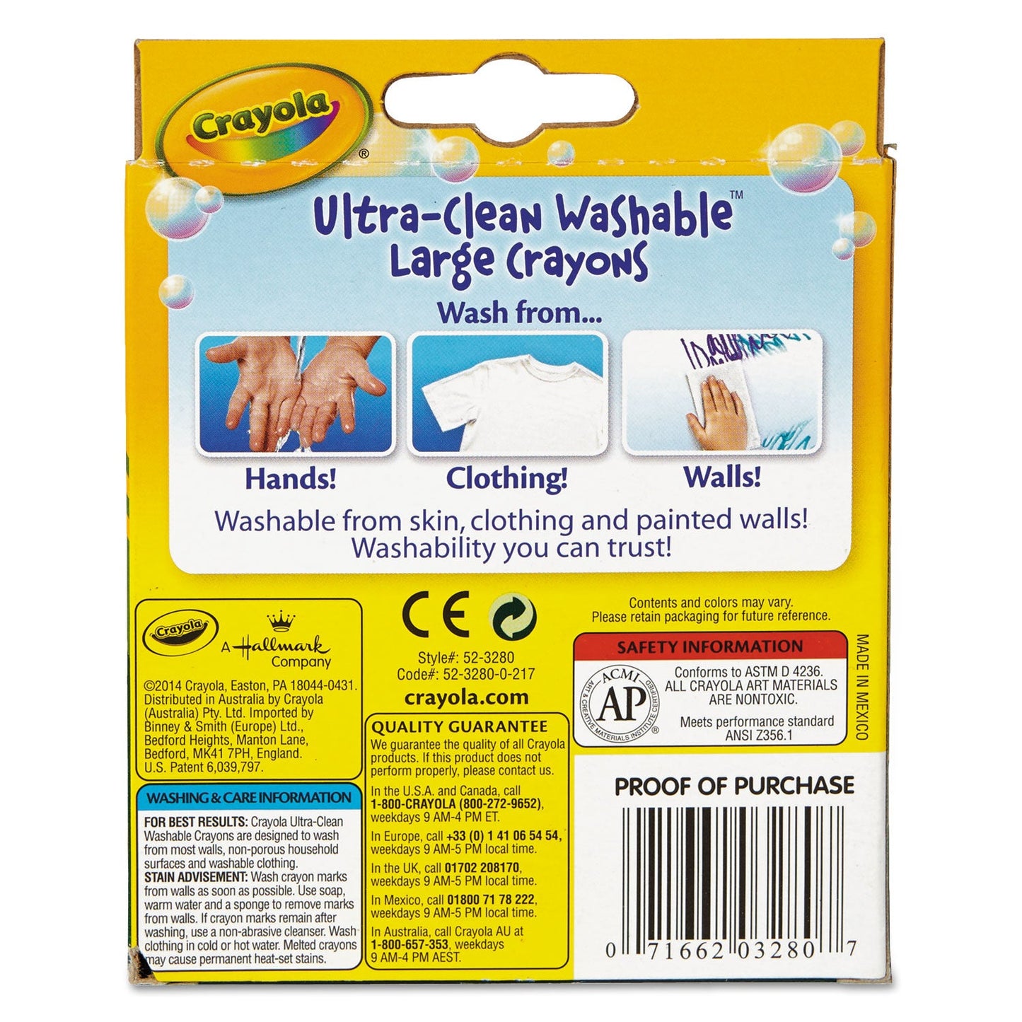 Crayola Ultra-Clean Washable Crayons, Large, 8 Colors/Box
