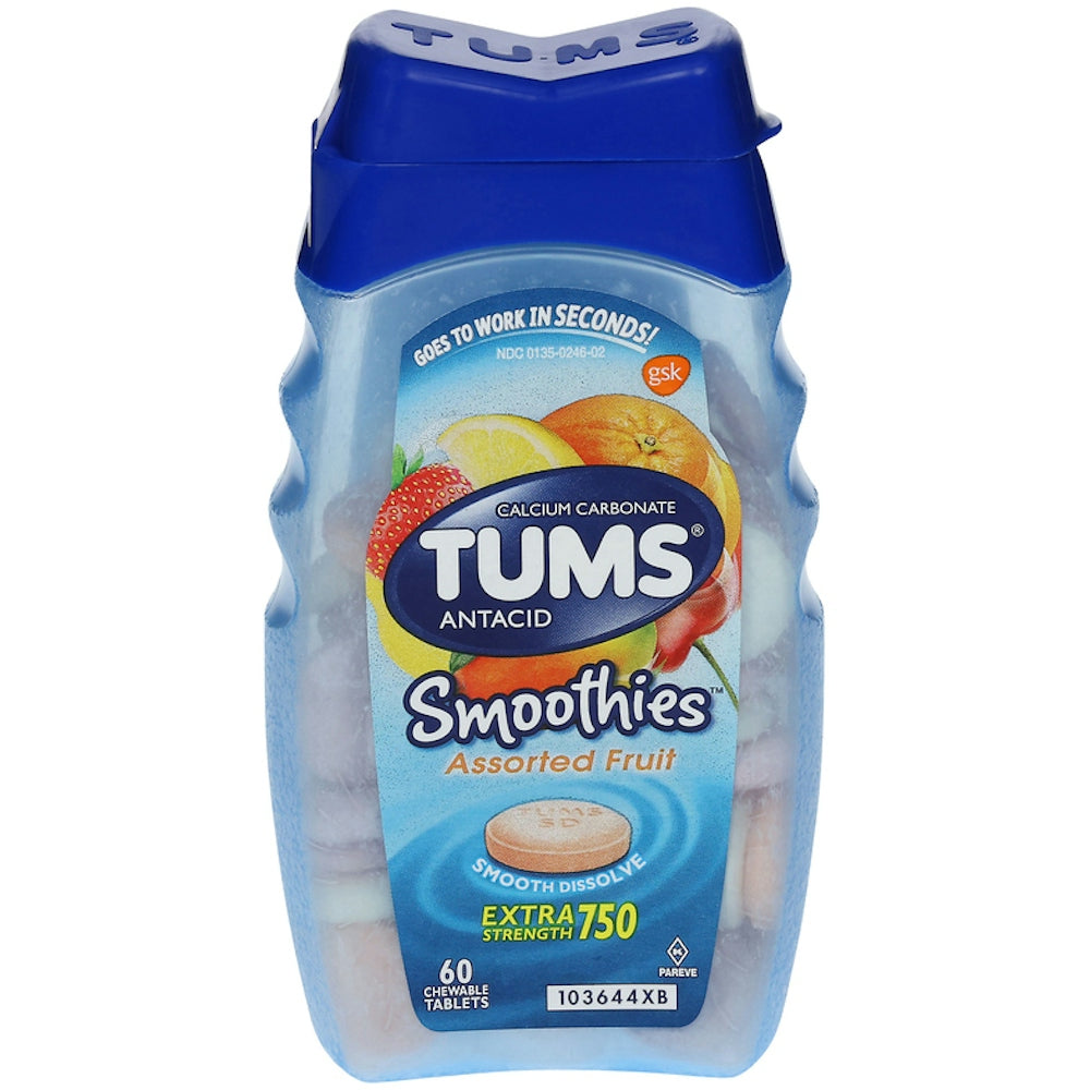 Tums Smoothies Antacid Extra Strength Chewable Tablets Assorted Fruit 60ct