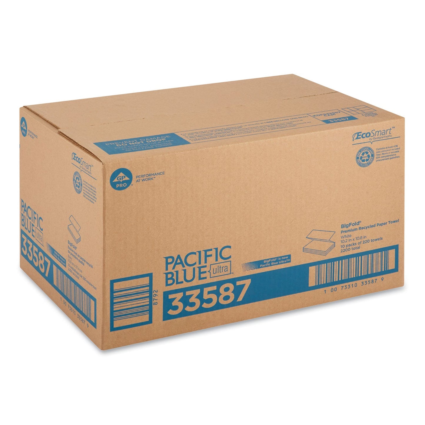 Georgia Pacific Pacific Blue Ultra Paper Towels, 10.2 x 10.8, White, 220/Pack, 10 Packs/Carton