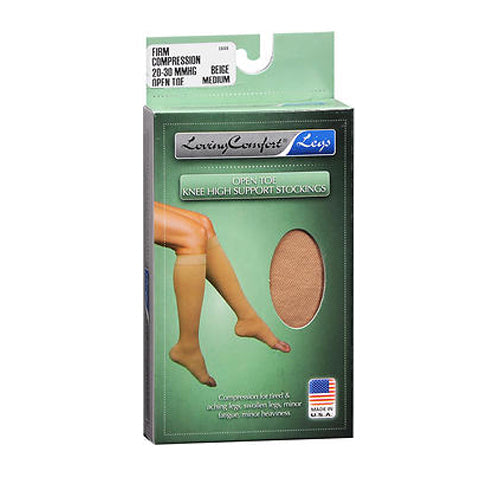 Loving Comfort Surgical Weight Stockings Knee-High Open Toe Women 20-30Mmhg - Beige - Medium