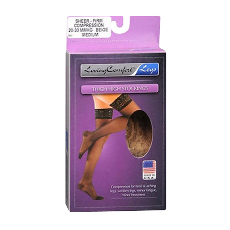 Loving Comfort Thigh High Stockings Firm Compression Beige Medium - 1ct