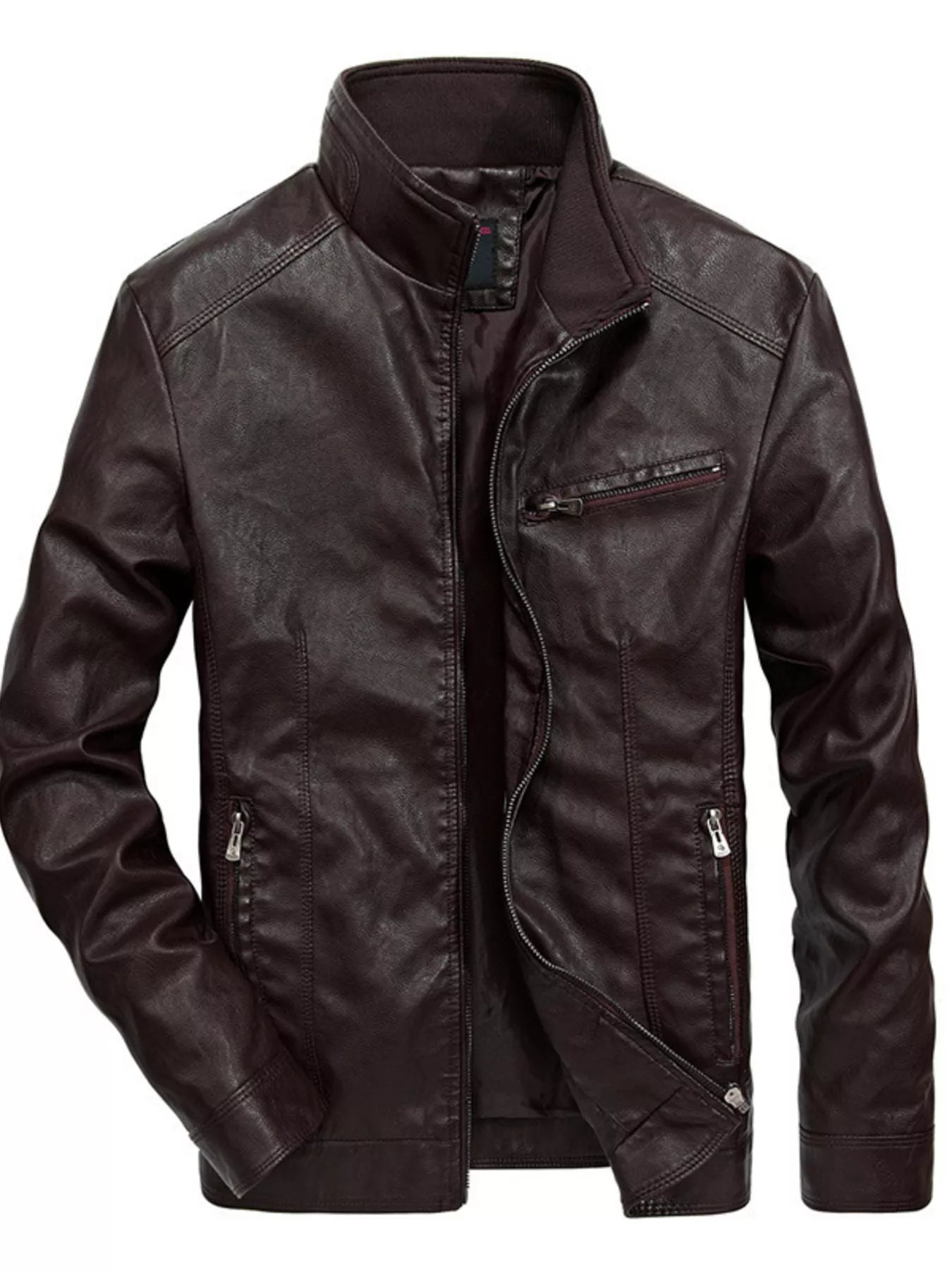 Men's Plus Size Zip Up Leather Moto Jacket