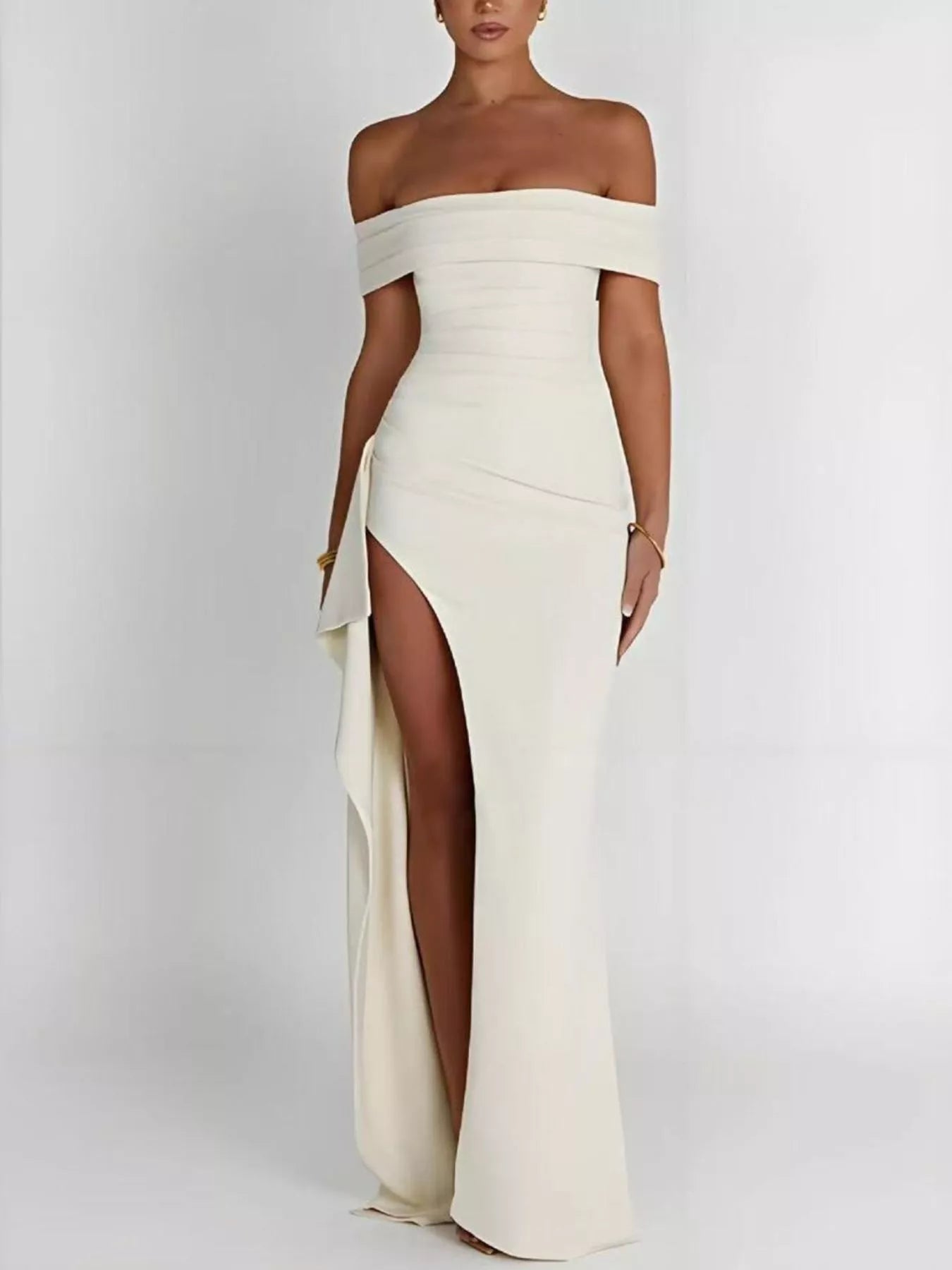 Off-Shoulder High Slit Maxi Dress