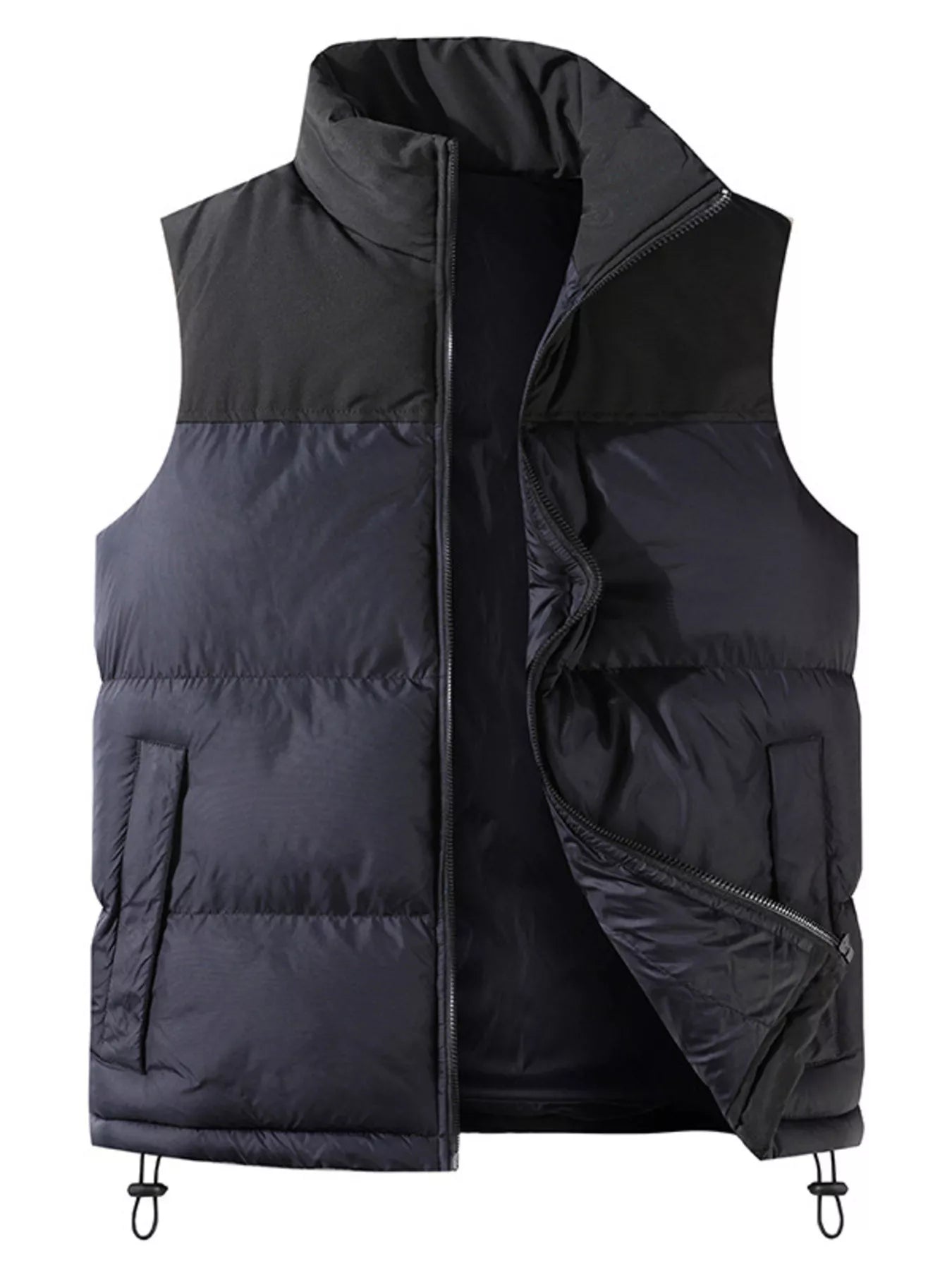 Men's Plus Size Sleeveless Stand Collar Vest with Drawstring Hem