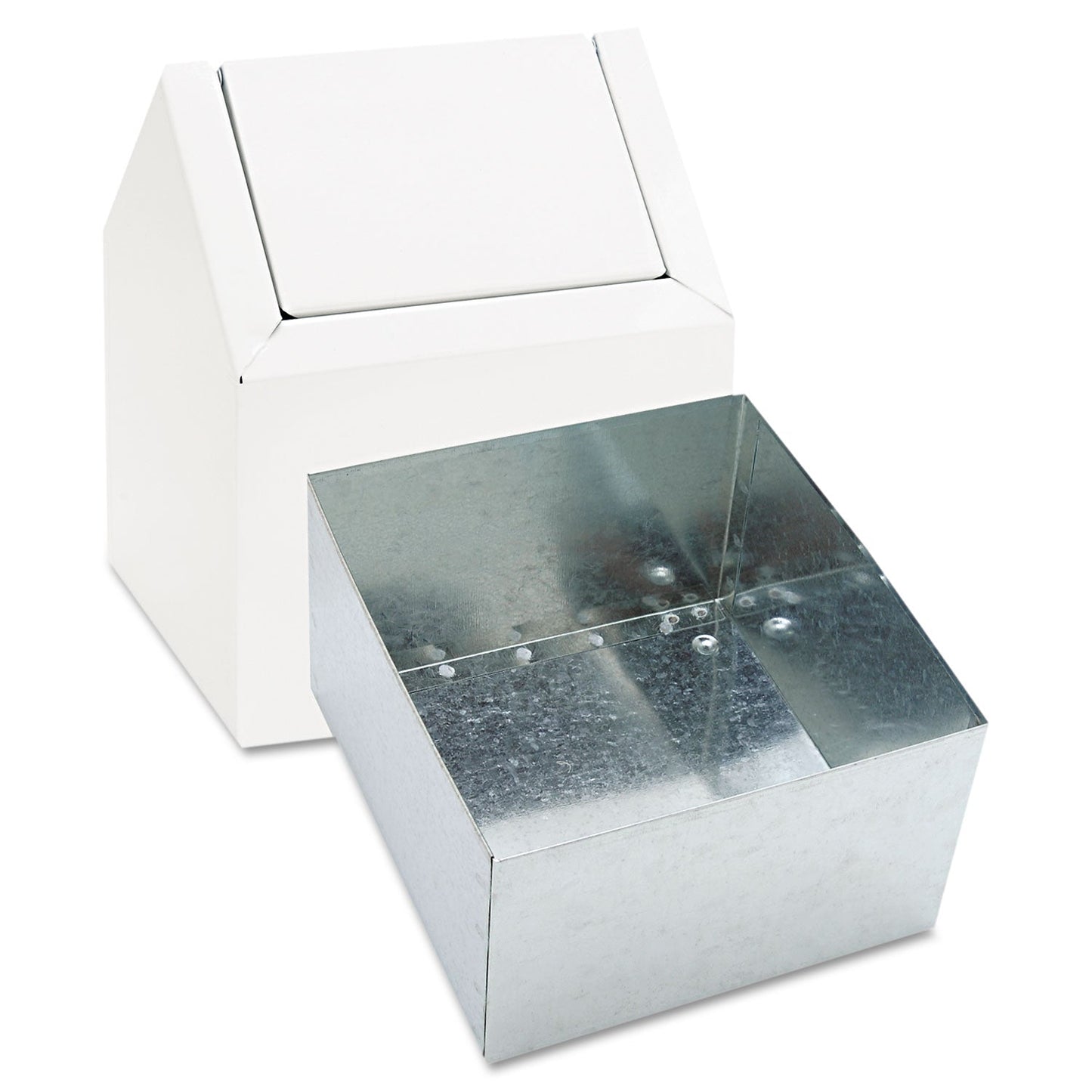 HOSPECO Double Entry, Swing Top Floor Receptacle, Metal, White