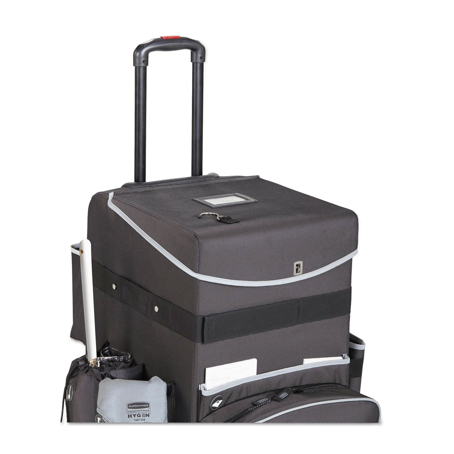 Rubbermaid Executive Quick Clean Janitorial Cart, Synthetic Fabric, 16 Compartments, 14.25" x 16.5" x 25", Dark Gray