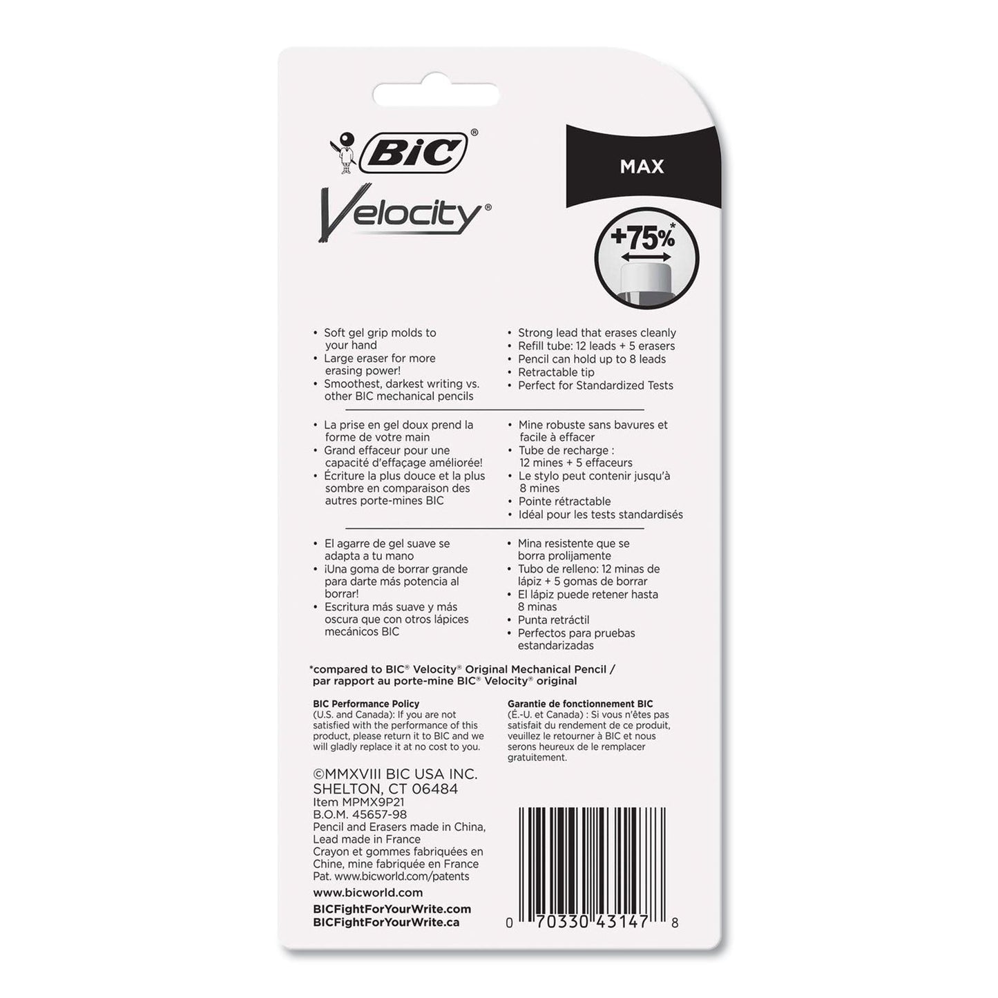 BIC Velocity Max Pencil, 0.9 mm, HB (#2), Black Lead, Assorted Barrel Colors, 2/Pack