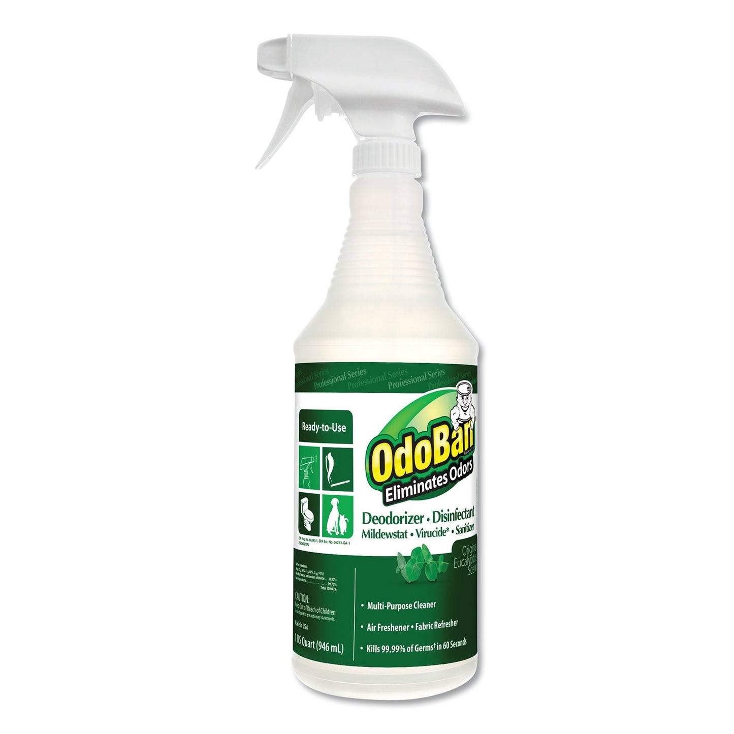 OdoBan RTU Odor Eliminator and Disinfectant, Eucalyptus Scent, 32 oz Spray Bottle