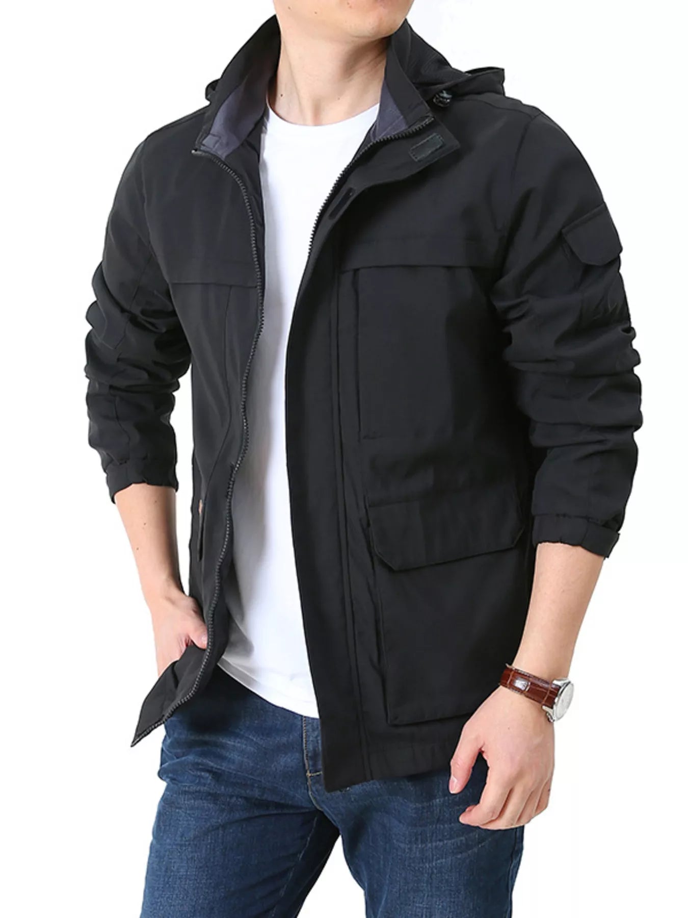 Men's Plus Size Casual Zip Up Hooded Jacket