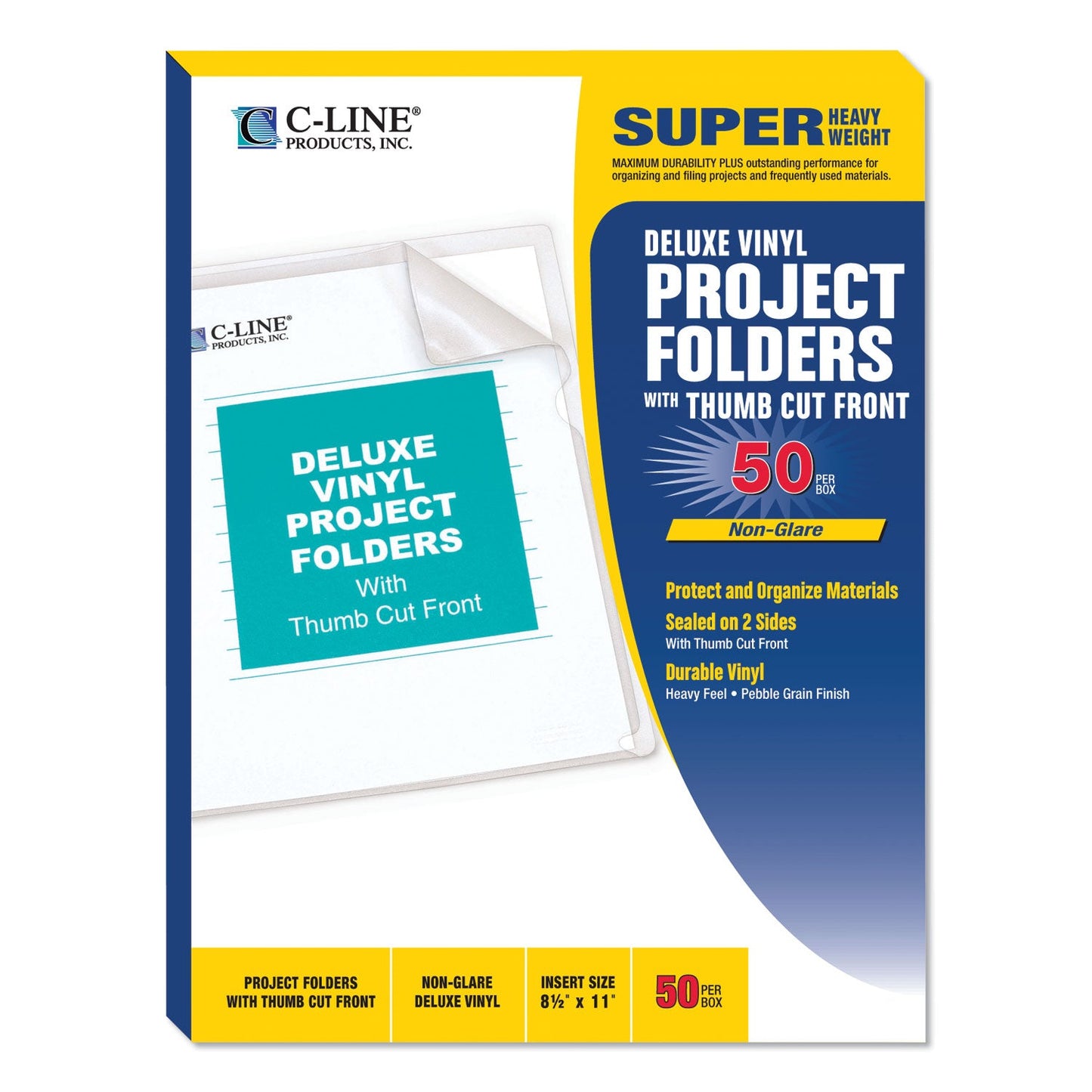 C-Line Deluxe Vinyl Project Folders, Letter Size, Clear, 50/Box