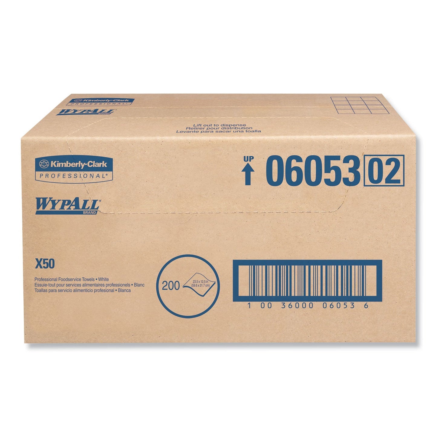 WypAll X50 Foodservice Towels, 1/4 Fold, 23.5 x 12.5, White, 200/Carton