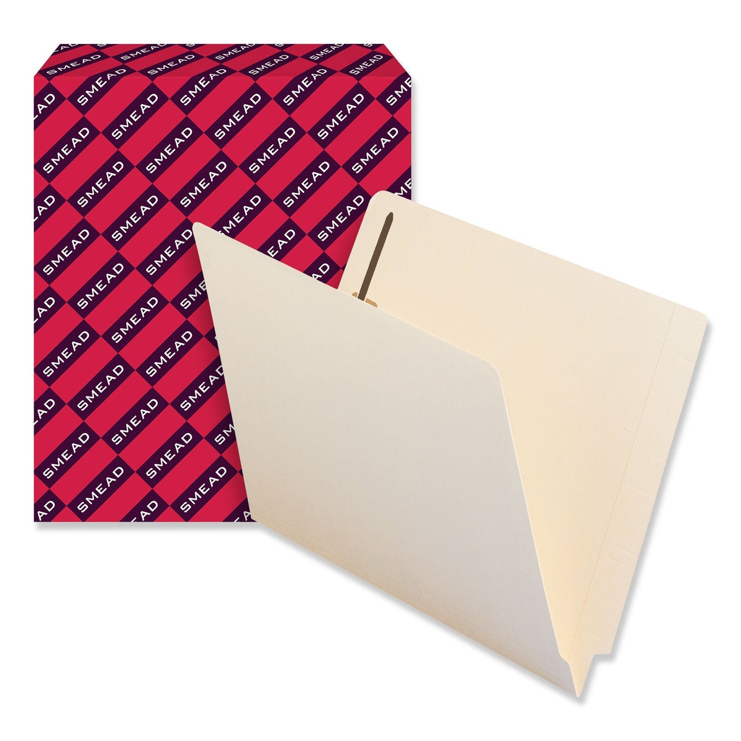 Smead 100% Recycled Manila End Tab Fastener Folders, 2 Fasteners, Letter Size, Manila Exterior, 50/Box