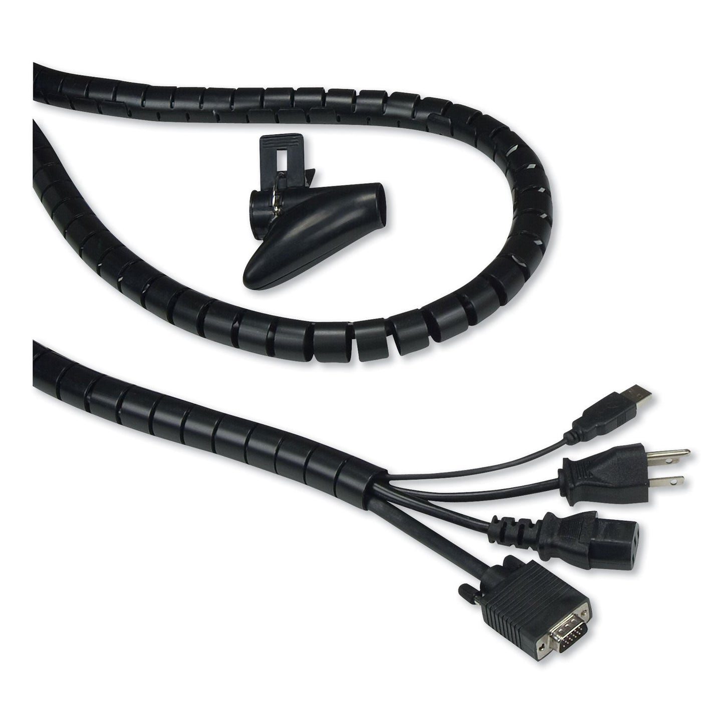 Innovera Cable Management Coiled Tube, 0.75" Dia x 77.5" Long, Black