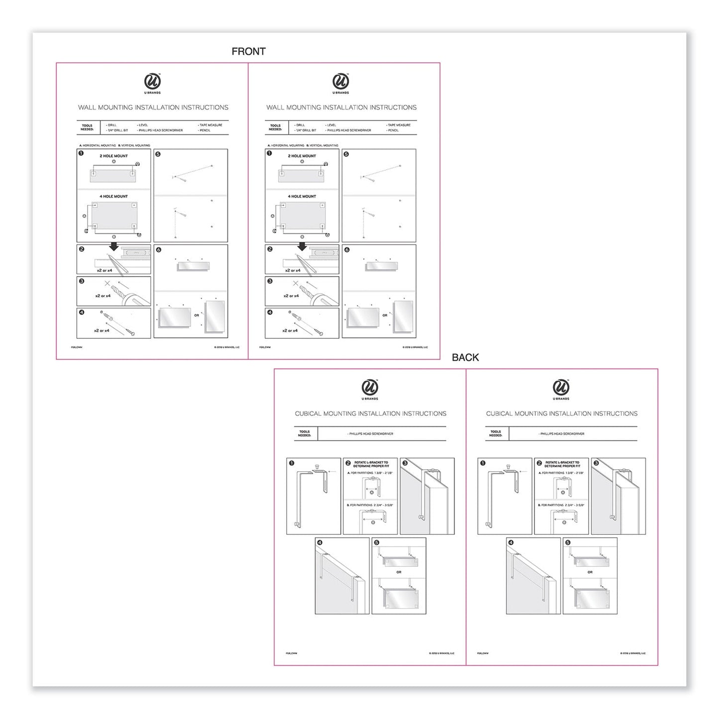 U Brands Cubicle Glass Dry Erase Board, 12 x 12, White
