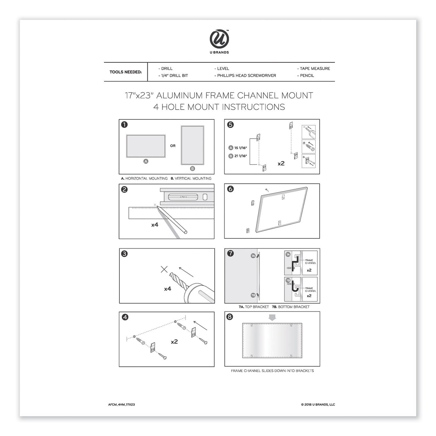 U Brands PINIT Magnetic Dry Erase Board, 24 x 18, White