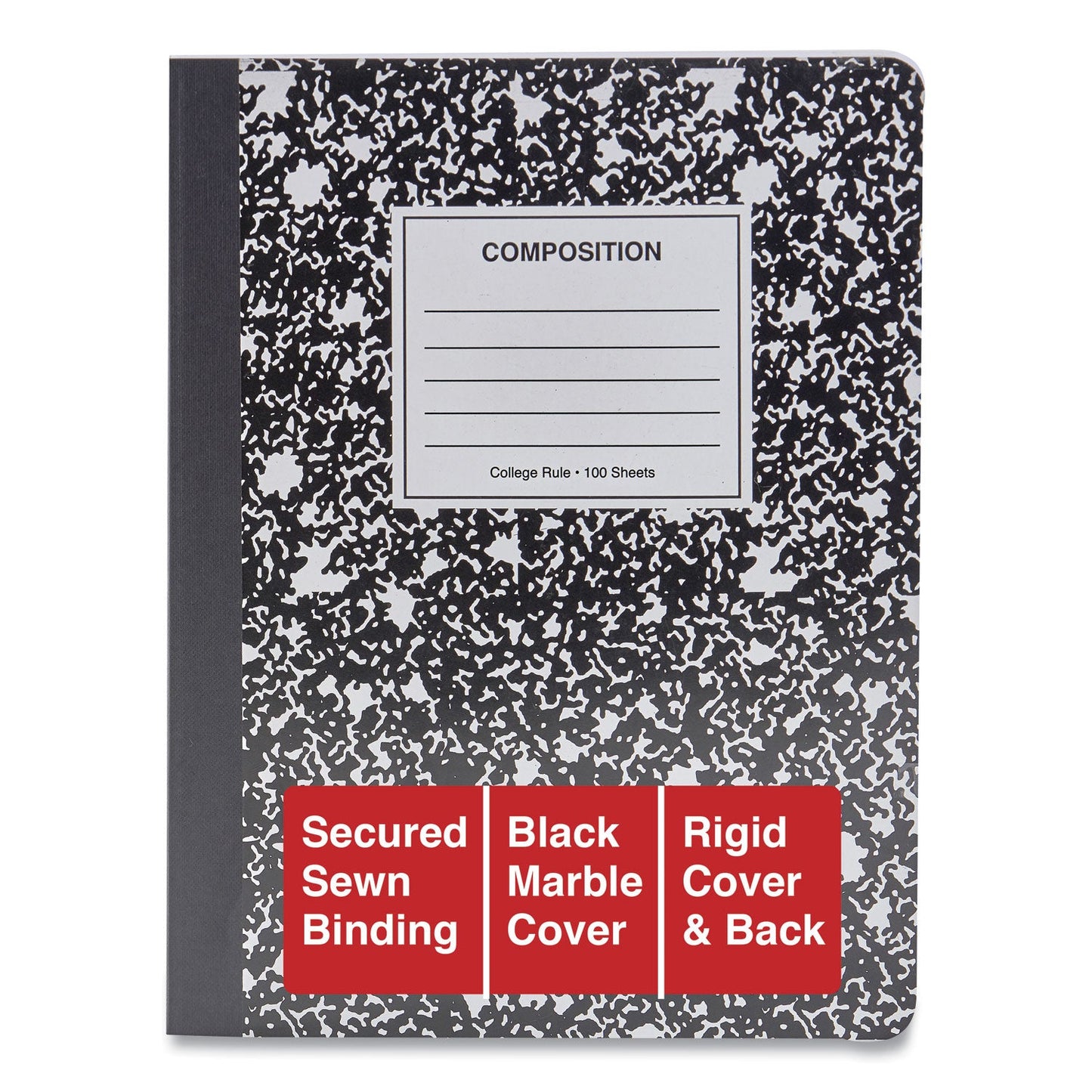 Universal Composition Book, Medium/College Rule, Black Marble Cover, 9.75 x 7.5, 100 Sheets