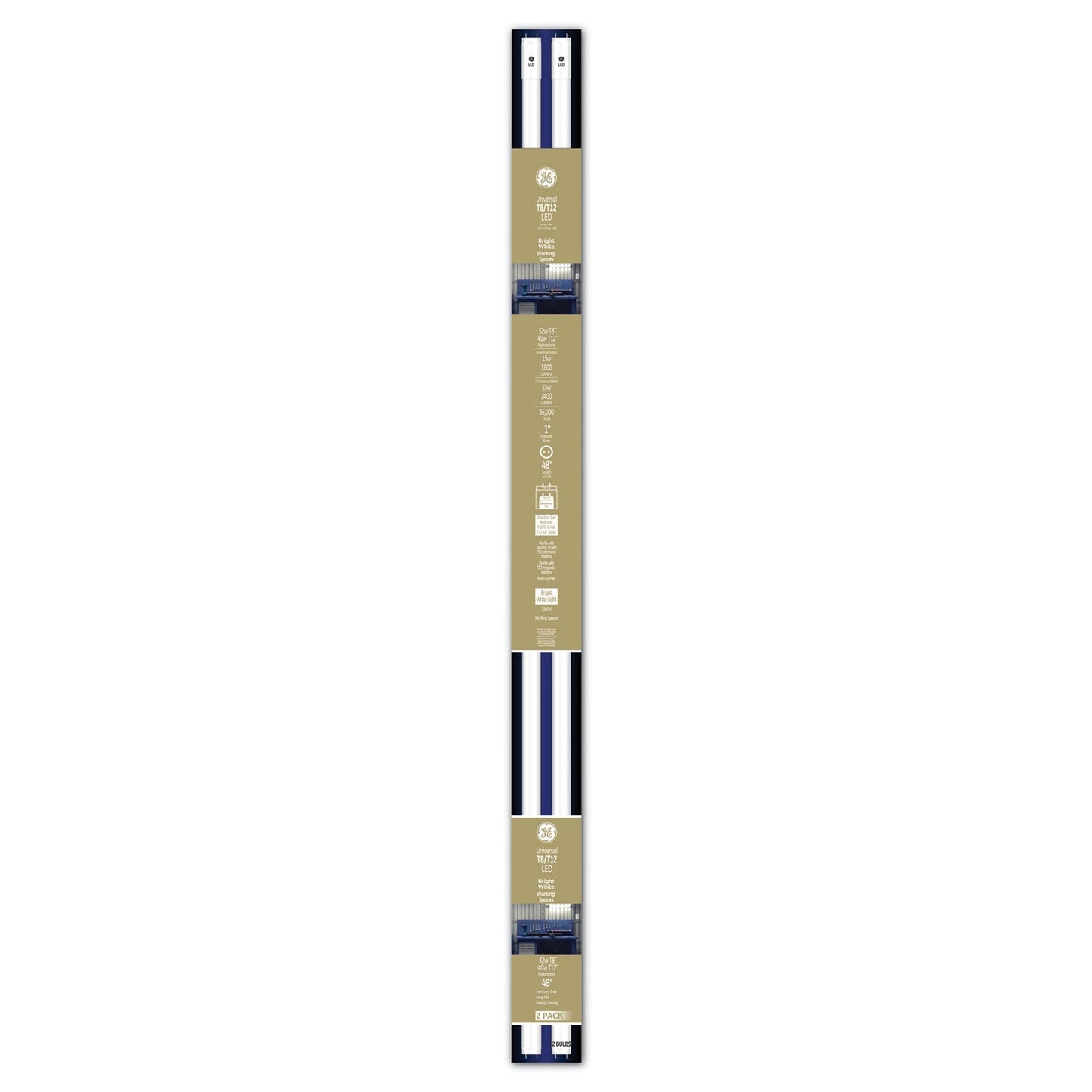 GE 48" T8/T12, 40 W, T8 Tube, Bright White, 6/Carton
