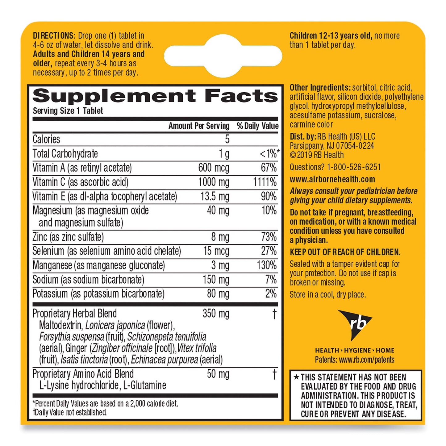 Airborne Immune Support Effervescent Tablet, Zesty Orange, 10/Box
