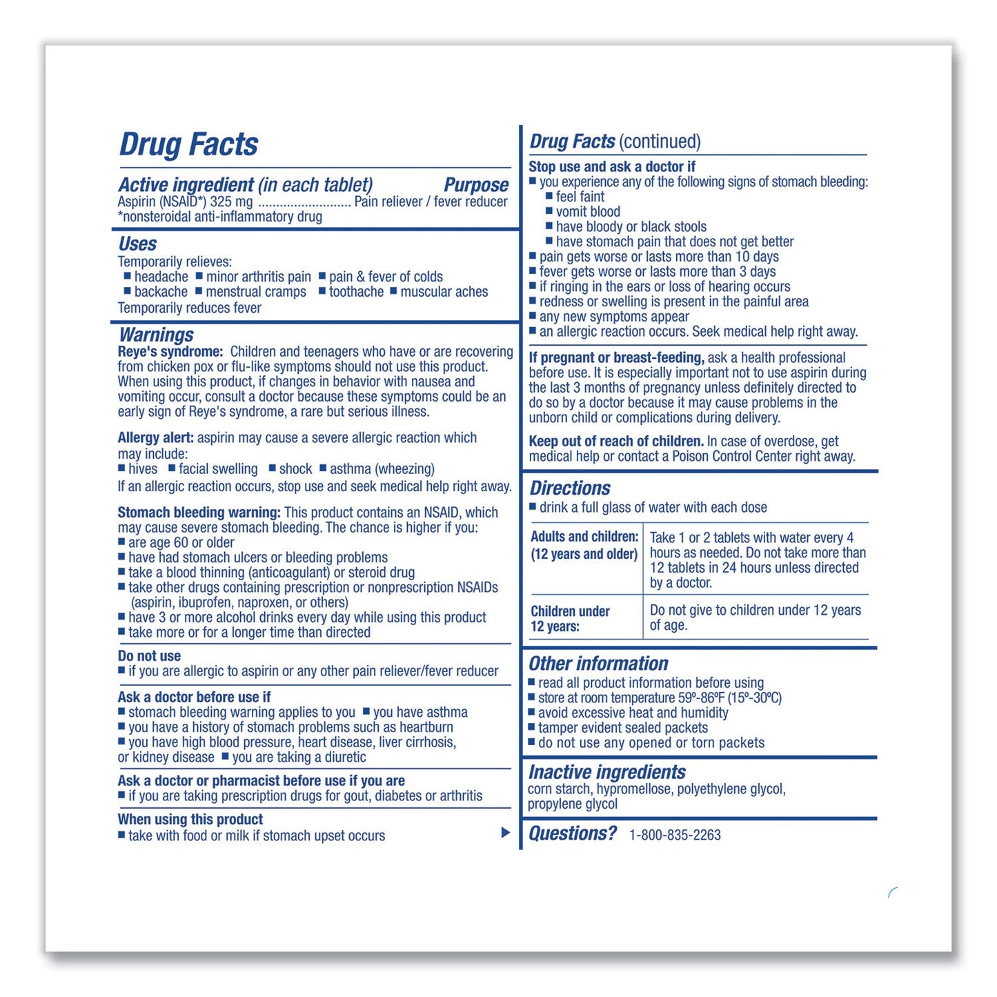 PhysiciansCare Aspirin Tablets, 250/Box