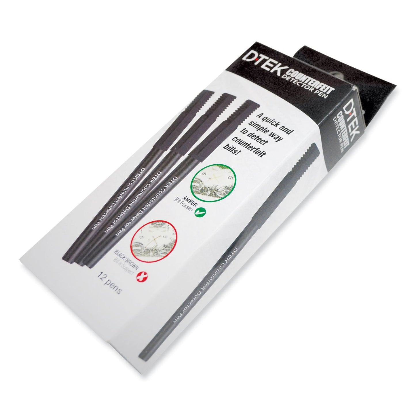 CONTROLTEK DTEK Counterfeit Detector Pens, U.S. Currency, 12/Pack