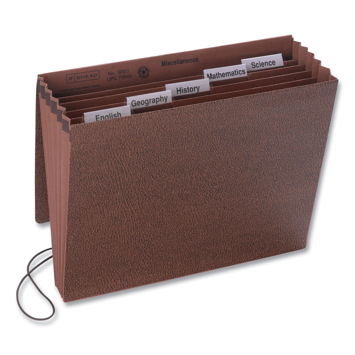 Smead Six-Pocket Subject File with Insertable Tabs, 5.25" Expansion, 6 Sections, Elastic Cord, 1/5-Cut Tabs, Letter Size, Redrope
